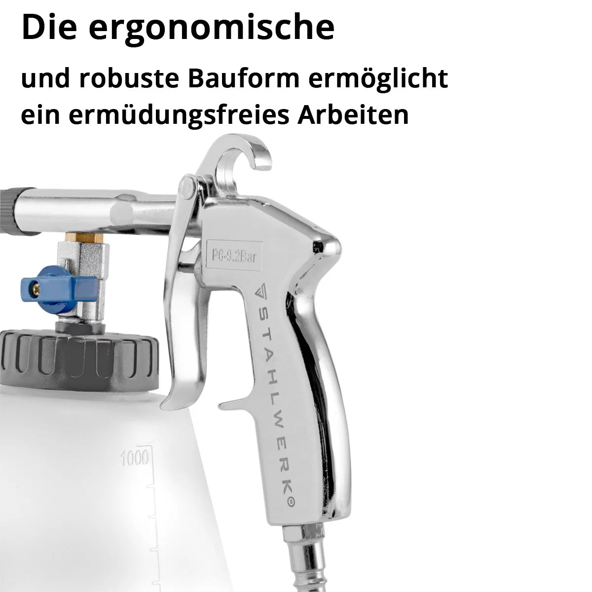 STAHLWERK Profi Druckluft-Reinigungspistole RP-90 ST im Set mit 1 Liter Universalreiniger, Felgenbürsten und Mikrofaser-Tüchern, Druckluft-Reiniger, Innenreiniger
