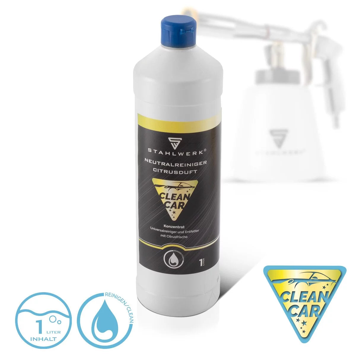 STAHLWERK Profi Druckluft-Reinigungspistole RP-90 ST im Set mit 1 Liter Universalreiniger, Felgenbürsten und Mikrofaser-Tüchern, Druckluft-Reiniger, Innenreiniger