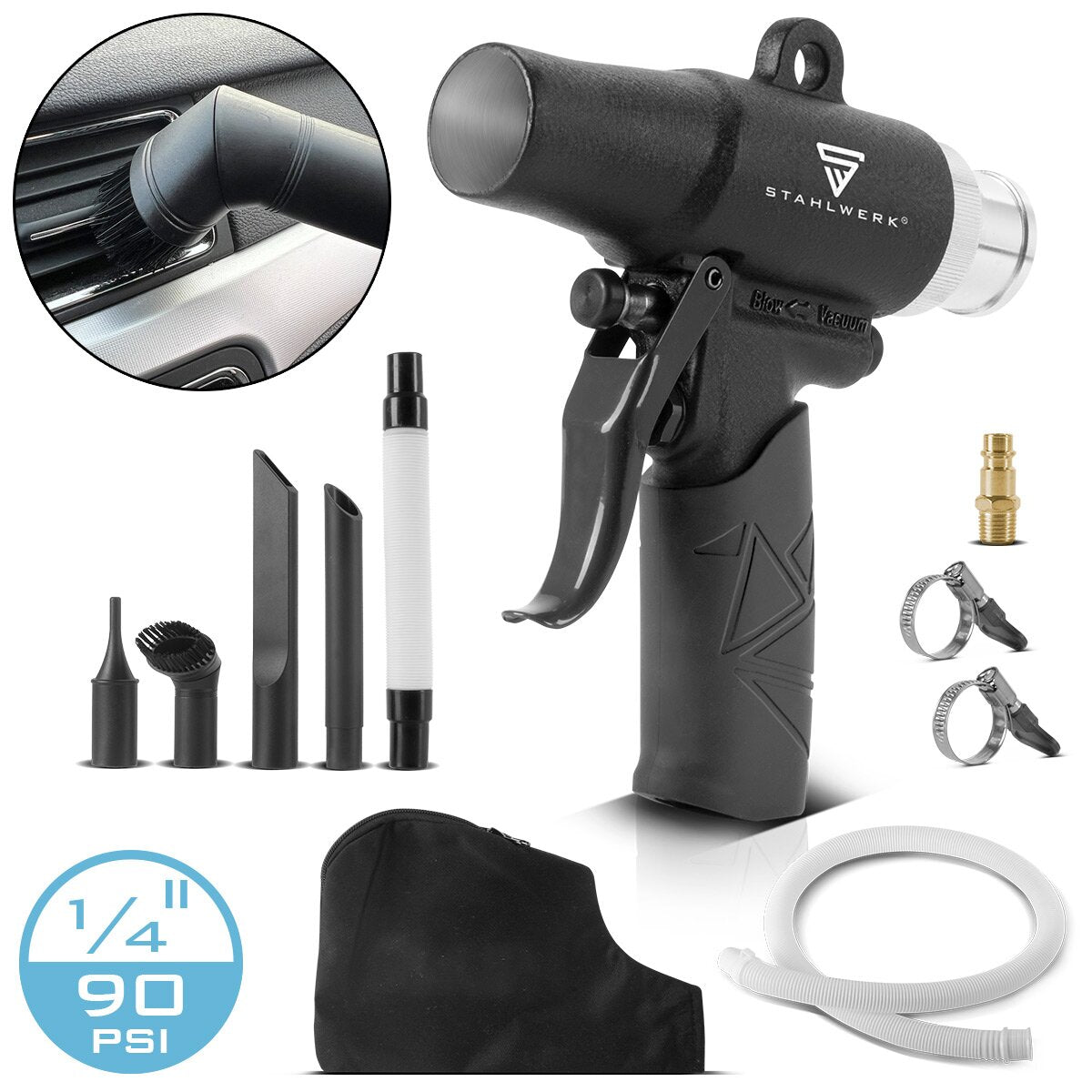 Steelworks compresso pistola blas blas dsb-90 swit pistola di pulizia con aspirazione e funzione del vento | Pistola di aspirazione | Pistola blas | Pistola per deficit d'aria compressa | Aspirapolvere aria compressa con sacca per polvere