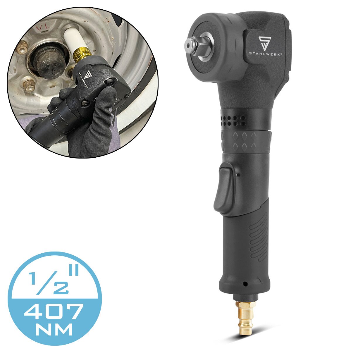 Acciaio in acciaio Brocca ad aria compressa DSS-7500 ST con 407 nm, 7.500 giri / min e ½ "Registrazione del cacciavite a rotazione pneumatico | Cacciavite ad aria compressa | Punta angolare con pianta di corsa ad alte prestazioni
