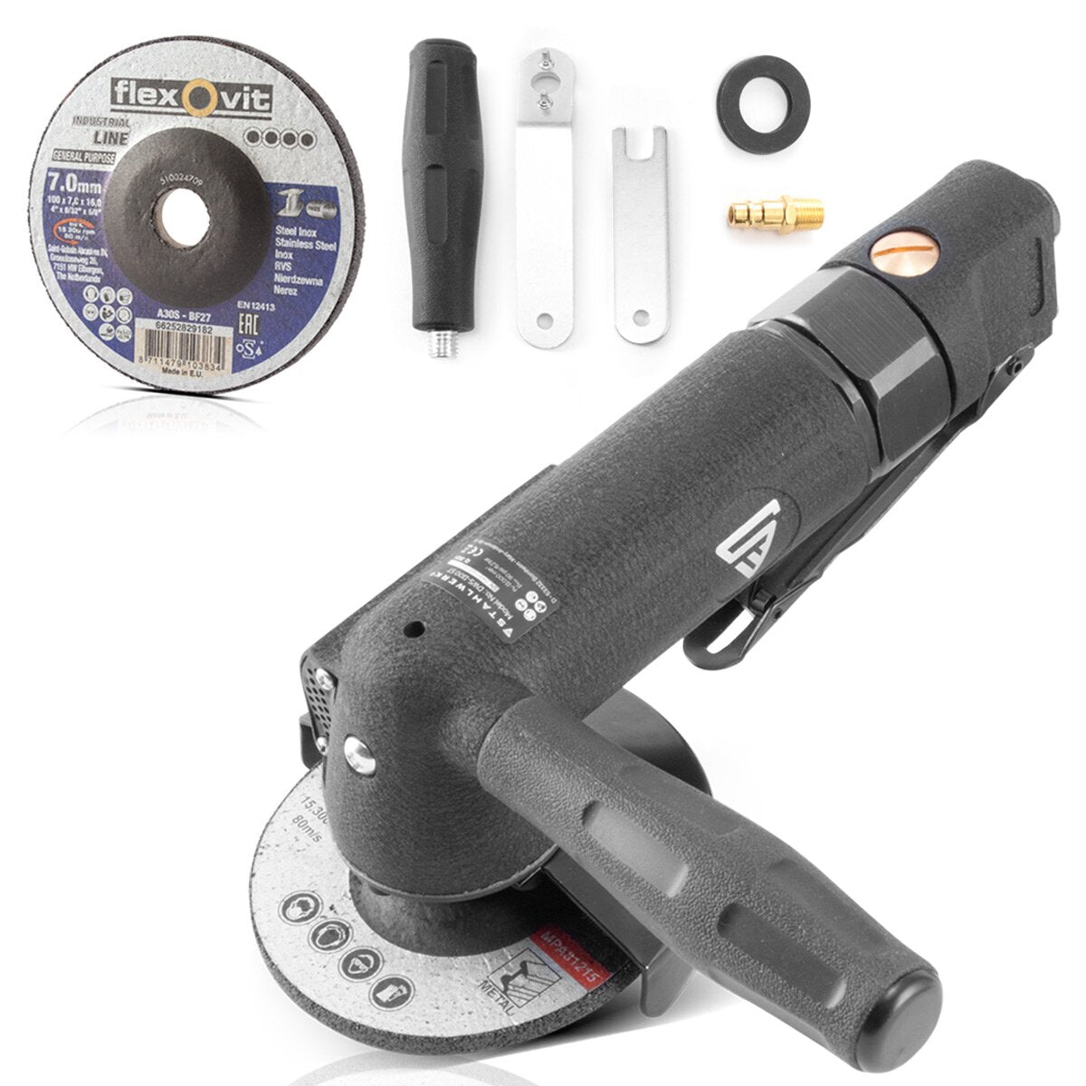 STAHLWERK DWS-1100 ST Professioneller Druckluft-Winkelschleifer in Industrieausführung für 100 mm Trenn- und Schruppscheiben - einsetzbar in der Werkstatt und bei KFZ-Arbeiten