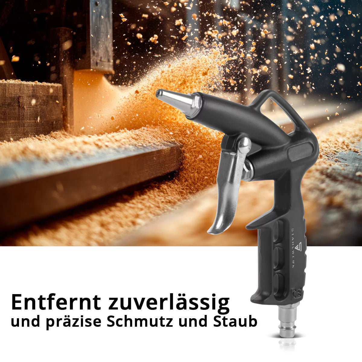 STAHLWERK Druckluftset 5-teilig |Druckluftwerkzeug inklusive Lackierpistole, Ausblaspistole, Reinigungspistole mit Behälter, Reifenfüller mit Druckmesser und 5 Meter Spiralschlauch zum Anschluss