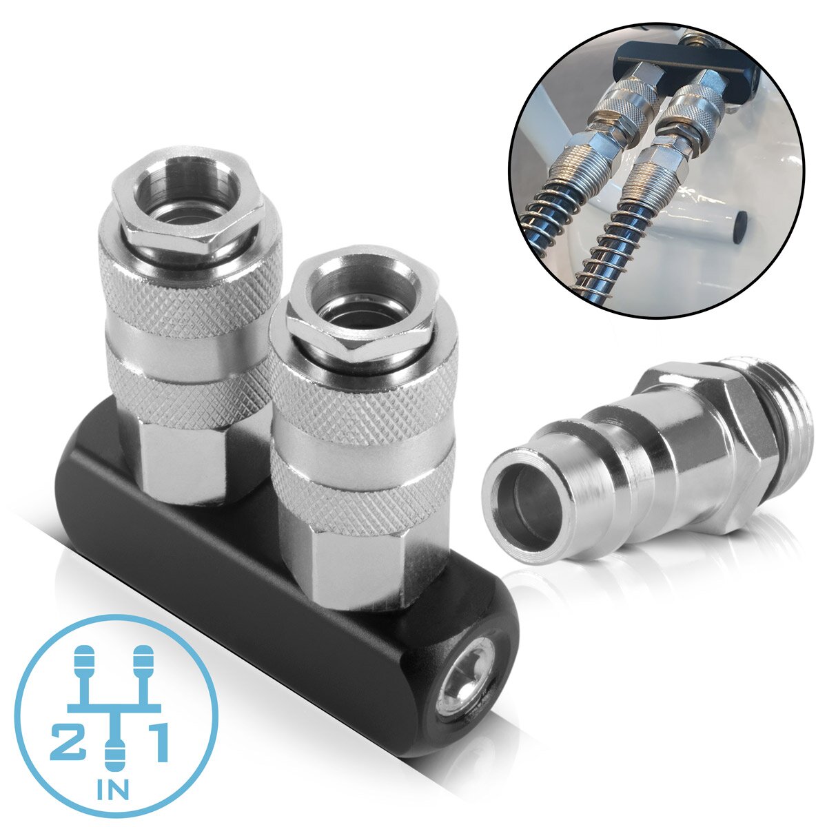 Steelworks 2 kat basınçlı hava distribütörü | 2 yönlü distribütör bağlantısı | Sıkıştırılmış hava adaptörü | Sıkıştırılmış hava kompresörleri için NW 7.2 ve 1/4 inç bağlantı iplikli 35 bara kadar pnömatik distribütör