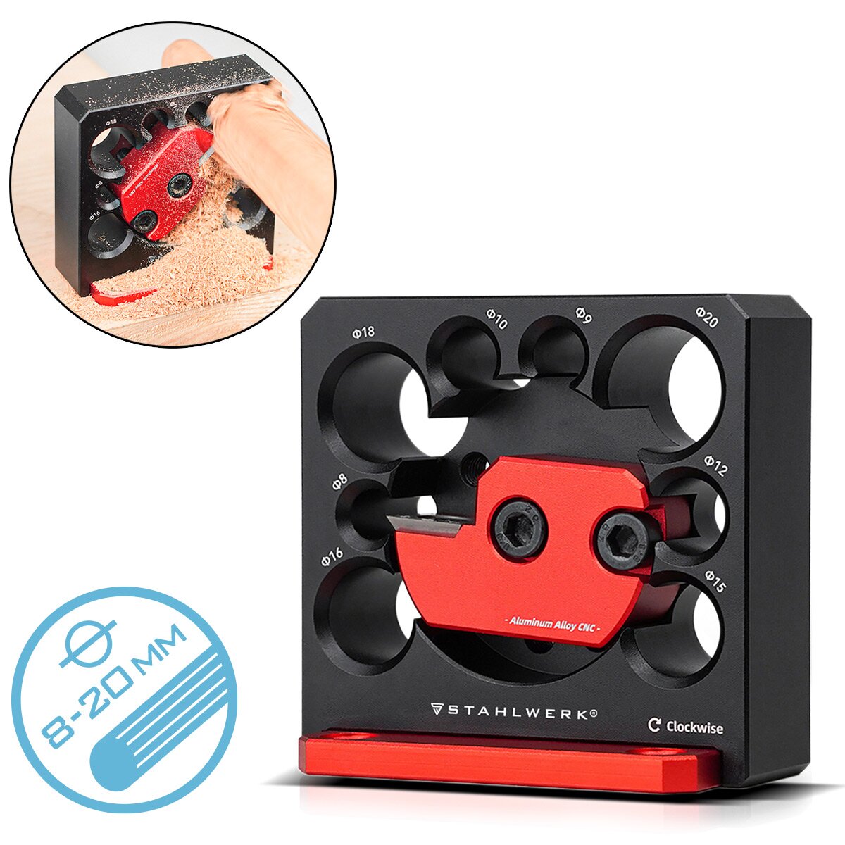 Stahlwerk Dowel Maker 8 | 9 | 10 | 12 | 15 | 16 | 18 | Cutter a barre rotondo da 20 mm | Produttore di dowel | Taglie di bastoncini rotondi | Cutter Dowel | Dispositivo di precisione per la produzione di tasselli in legno e asta rotonda
