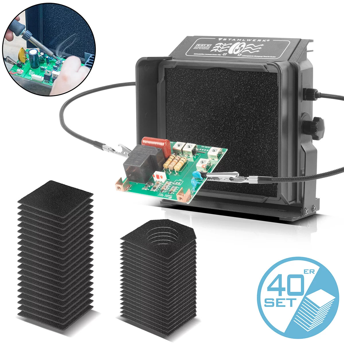 Extracción de soldadura STAHLWERK FE-27 ST con extractor de filtro doble incluido filtro de carbón activado | Extracción de humos | Sistema de extracción | Extractor de humos para extraer y filtrar humos, gases y vapores.