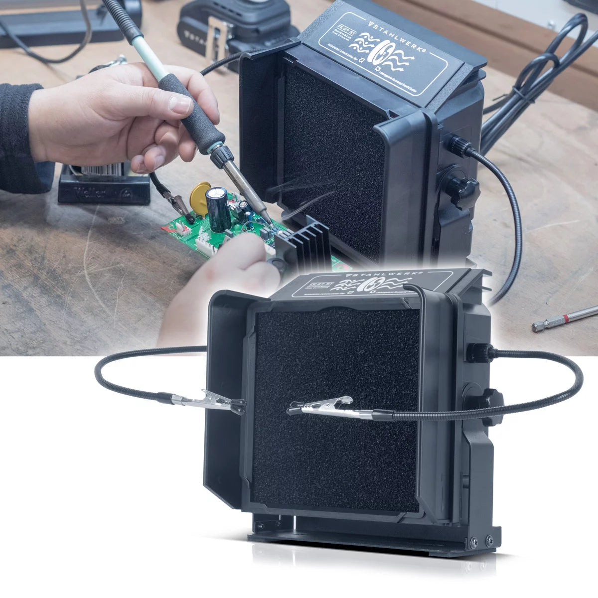 STAHLWERK Lötabsaugung FE-27 ST mit 2-fach-Filter Dunstabzug inklusive Aktivkohlefilter | Rauchabsaugung | Absauganlage | Rauchabzug zur Absaugung und Filterung von Rauch, Gasen und Dämpfen