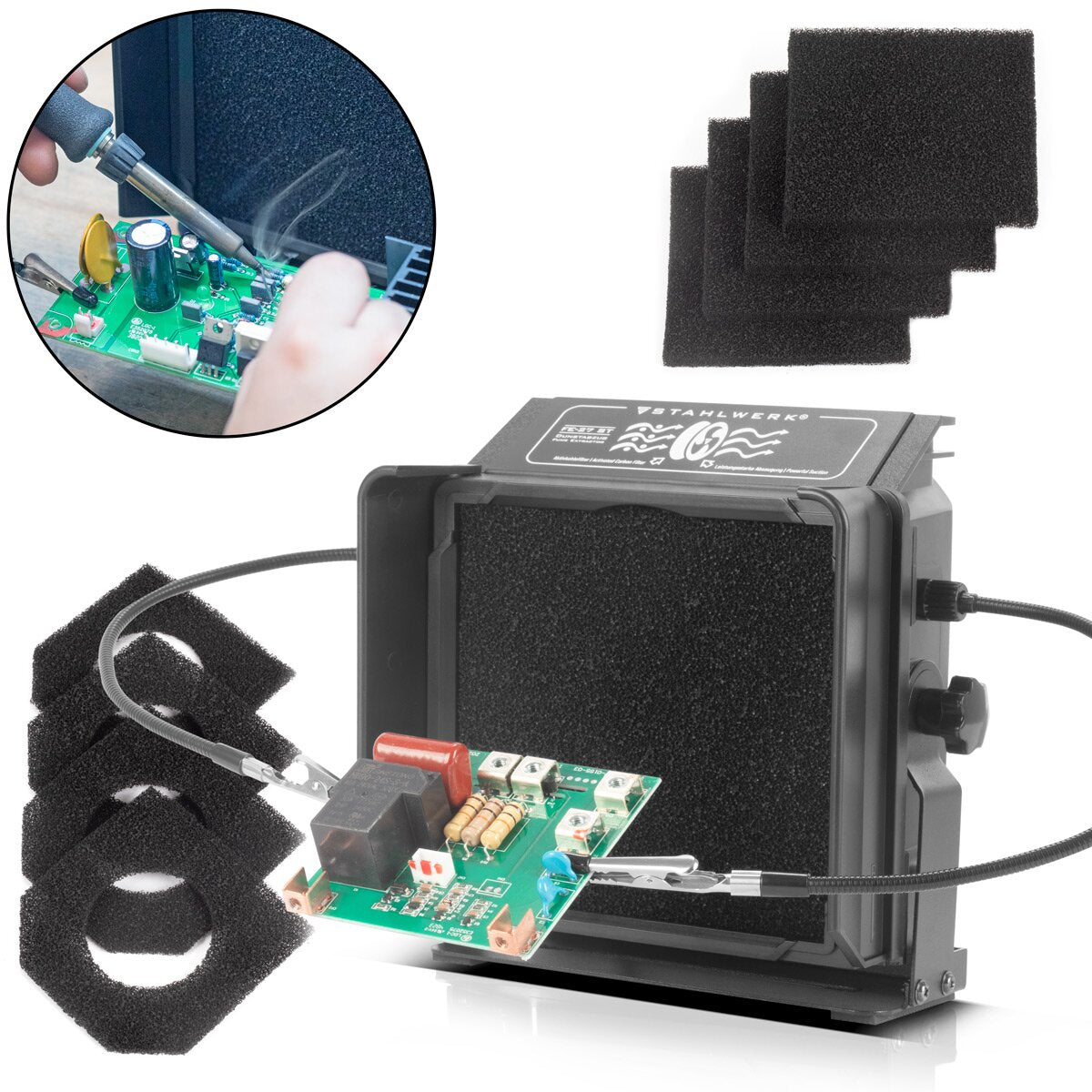 Steelworks Saldatura aspirazione Fe-27 ST con un estrattore filtro 2 volte | Assunzione di fumo | Sistema di aspirazione | Assorbitore di fumo | Estrazione del fumo per aspirazione e filtraggio di fumo, gas e vapore