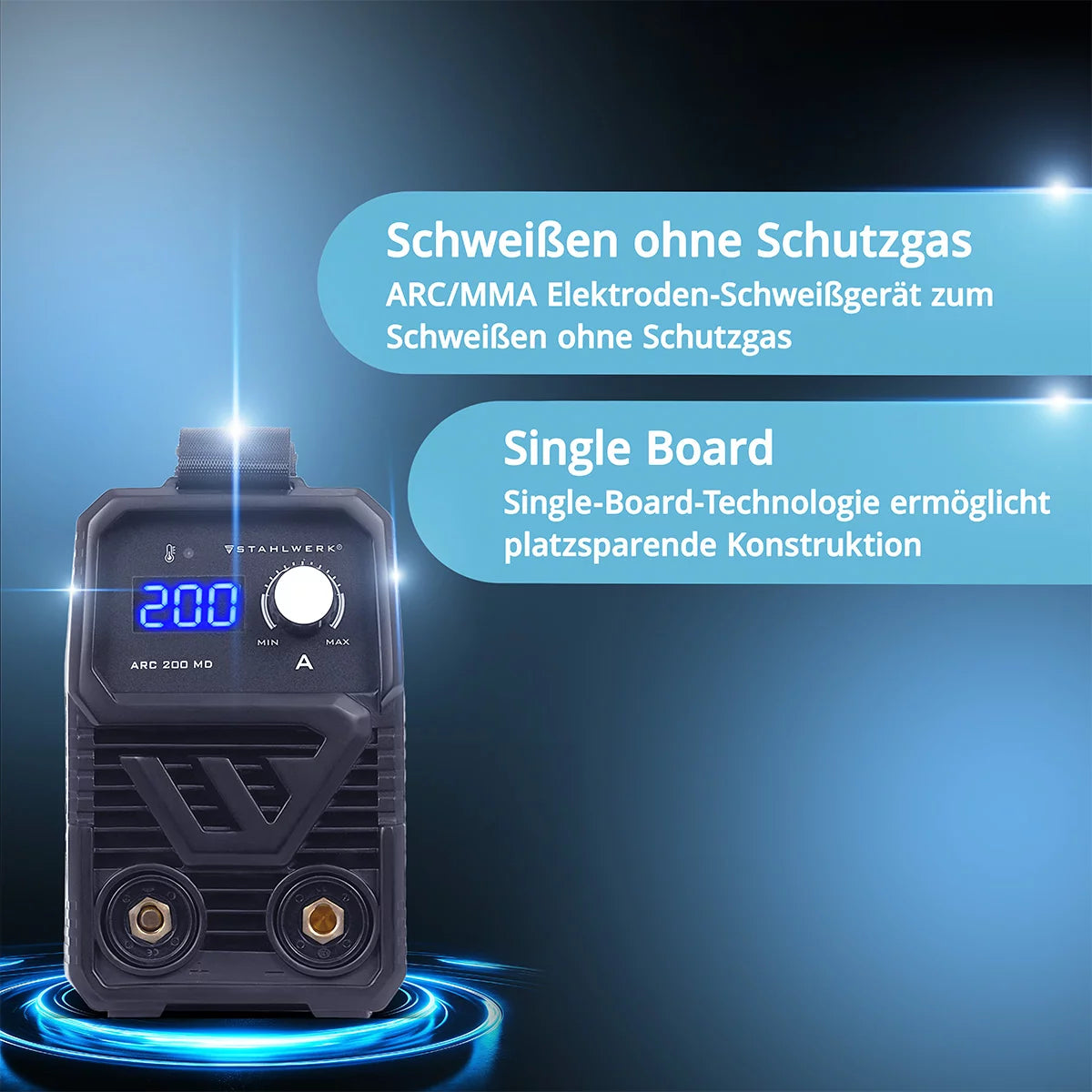 STAHLWERK Elektroden-Schweißgerät ARC 200 MD mit 200 Ampere| Vollausstattung | Schweißhelm | Elektroden | DC MMA/E-Hand | Lift-TIG | Hot-Start | Smartkühlung | Single-Board | Sehr kompakt