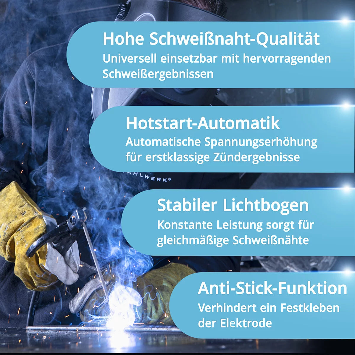 STAHLWERK Elektroden-Schweißgerät ARC 200 MD mit 200 Ampere| Vollausstattung | Schweißhelm | Elektroden | DC MMA/E-Hand | Lift-TIG | Hot-Start | Smartkühlung | Single-Board | Sehr kompakt