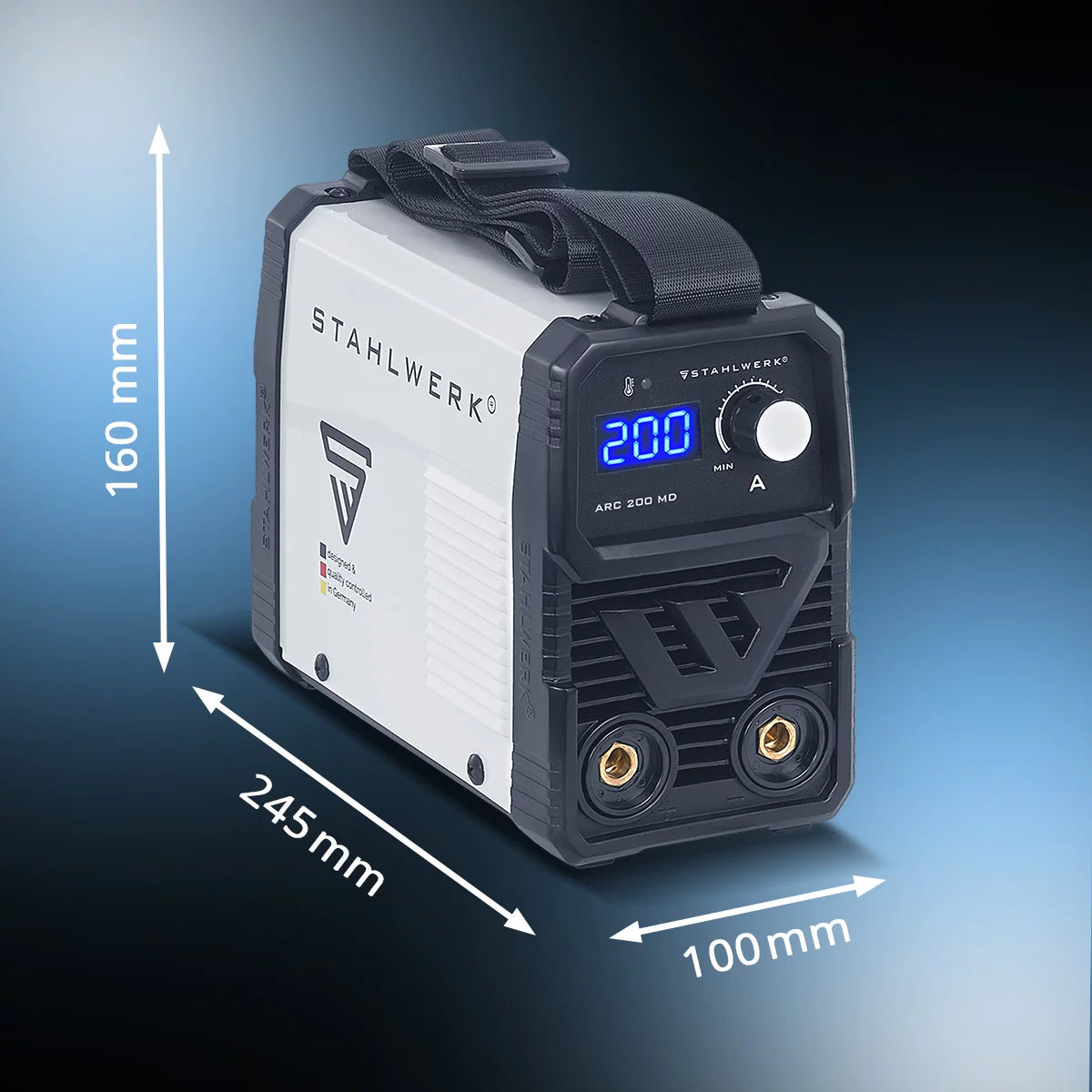 STAHLWERK Elektroden-Schweißgerät ARC 200 MD mit 200 Ampere| Vollausstattung | Schweißhelm | Elektroden | DC MMA/E-Hand | Lift-TIG | Hot-Start | Smartkühlung | Single-Board | Sehr kompakt