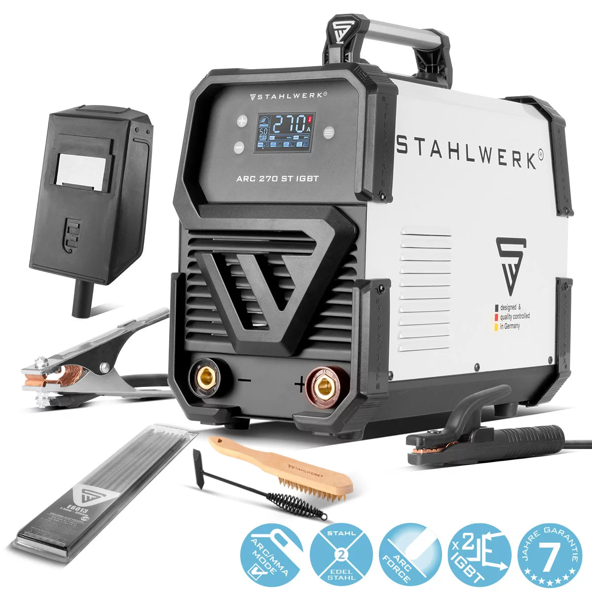 STAHLWERK ARC 270 ST SOLDING DISPOSITIVO DC MMA | Máquina de soldadura de inversor e-mano con 270 amperios, pantalla digital y tecnología IGBT