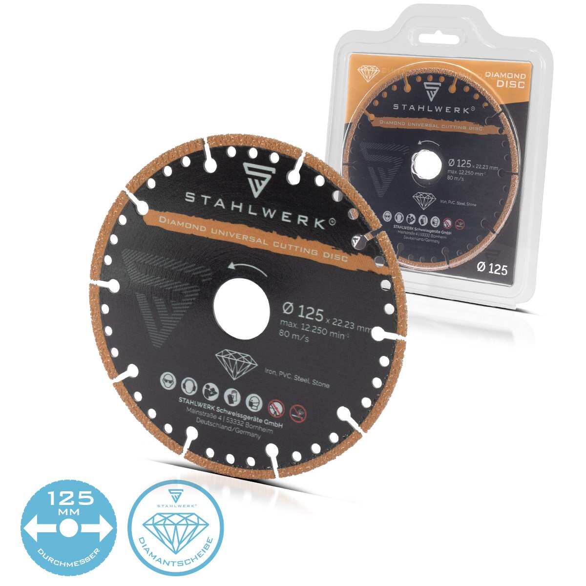 Acciaio Diamant Disco di separazione universale 125 x 22,23 mm | Ferro, pvc, acciaio, pietra | Precisione ad alta taglio e durata di lunga durata