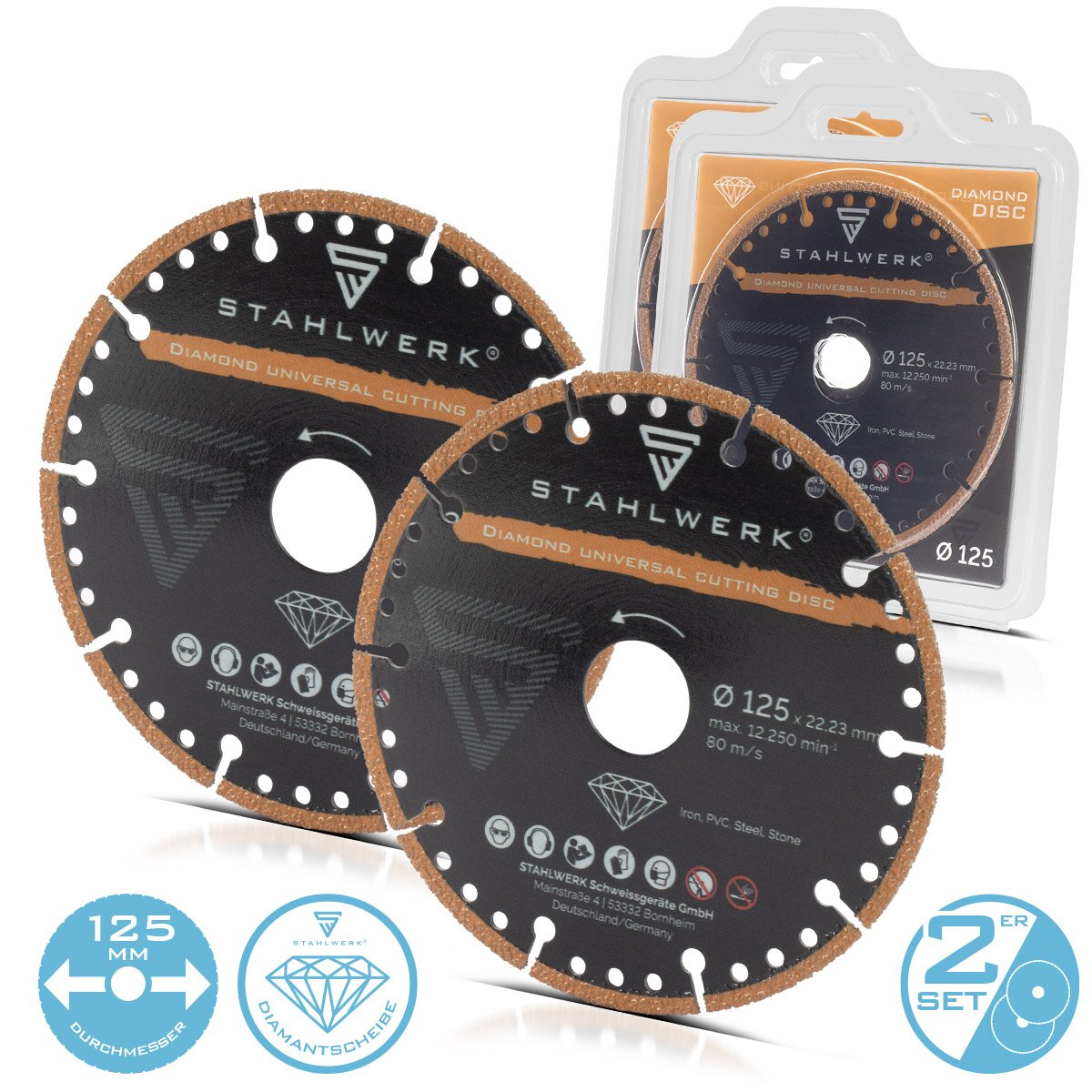 Steelworks Diamant Universal Separator 2 Set 125 x 22,23 mm | Ferro, pvc, acciaio, pietra | Precisione ad alta taglio e durata di lunga durata