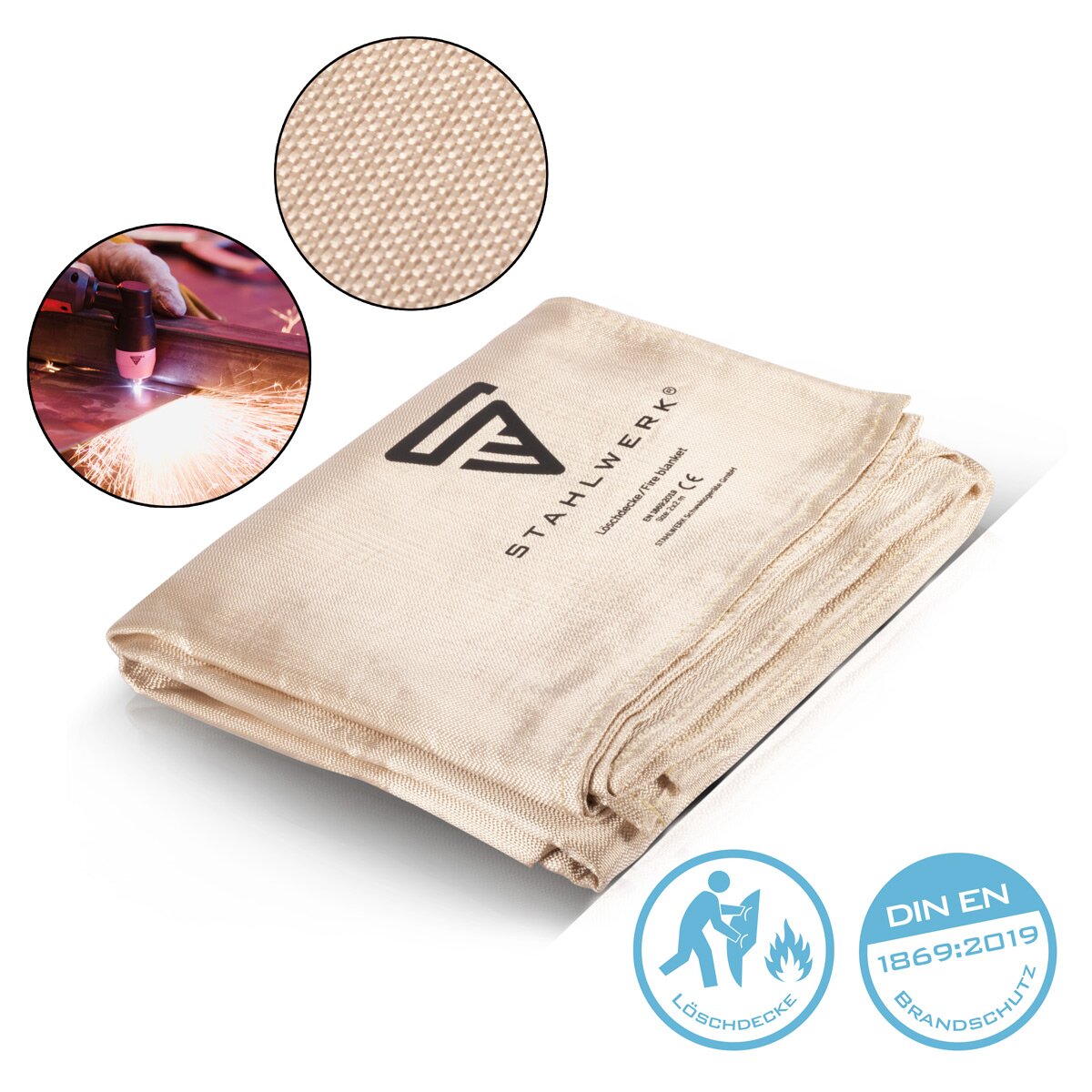 STAHLWERK Löschdecke 200 x 200 cm Fiberglas DIN EN 1869:2019 Brandschutzdecke | Feuerschutzdecke | Feuerlöschdecke | Feuerschutzdecke | Schweißerdecke