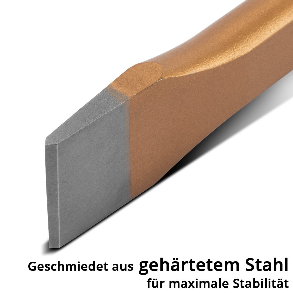 STAHLWERK Flachmeißel 4er Set Gold 175 | 200 | 250 | 300 mm Handmeißel aus gehärtetem Stahl zum professionellen Meißeln von Metall, Stein, Holz, Beton, Fliesen und Kunststoffen