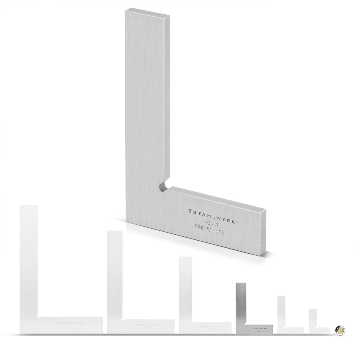 STAHLWERK Flachwinkel 90° 100 x 70 mm DIN 875/1 Kontrollwinkel / Schlosserwinkel / Anschlagwinkel / Präzisionswinkel aus rostfreiem Edelstahl