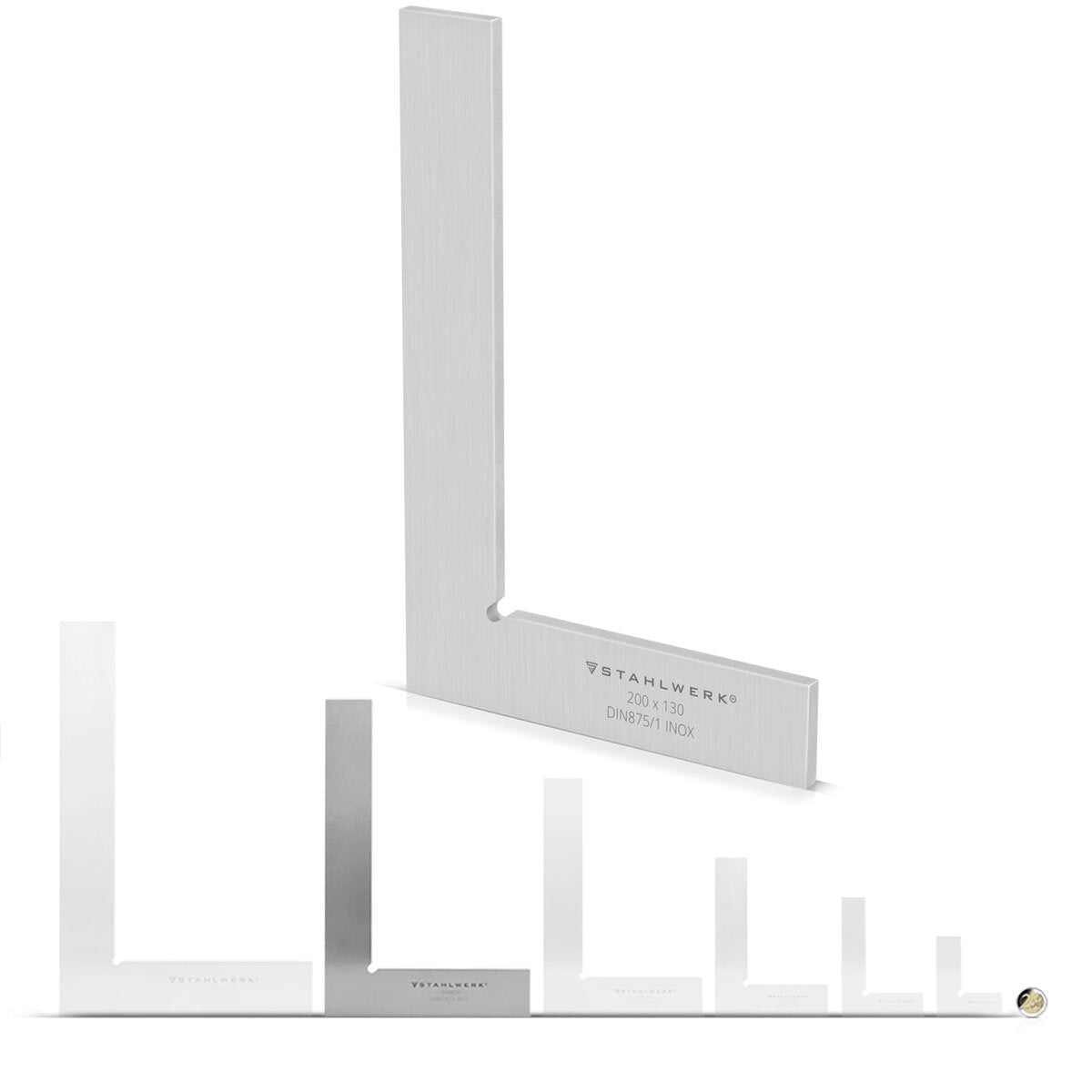 STAHLWERK Flachwinkel 90° 200 x 130 mm DIN 875/1 Kontrollwinkel / Schlosserwinkel / Anschlagwinkel / Präzisionswinkel aus rostfreiem Edelstahl