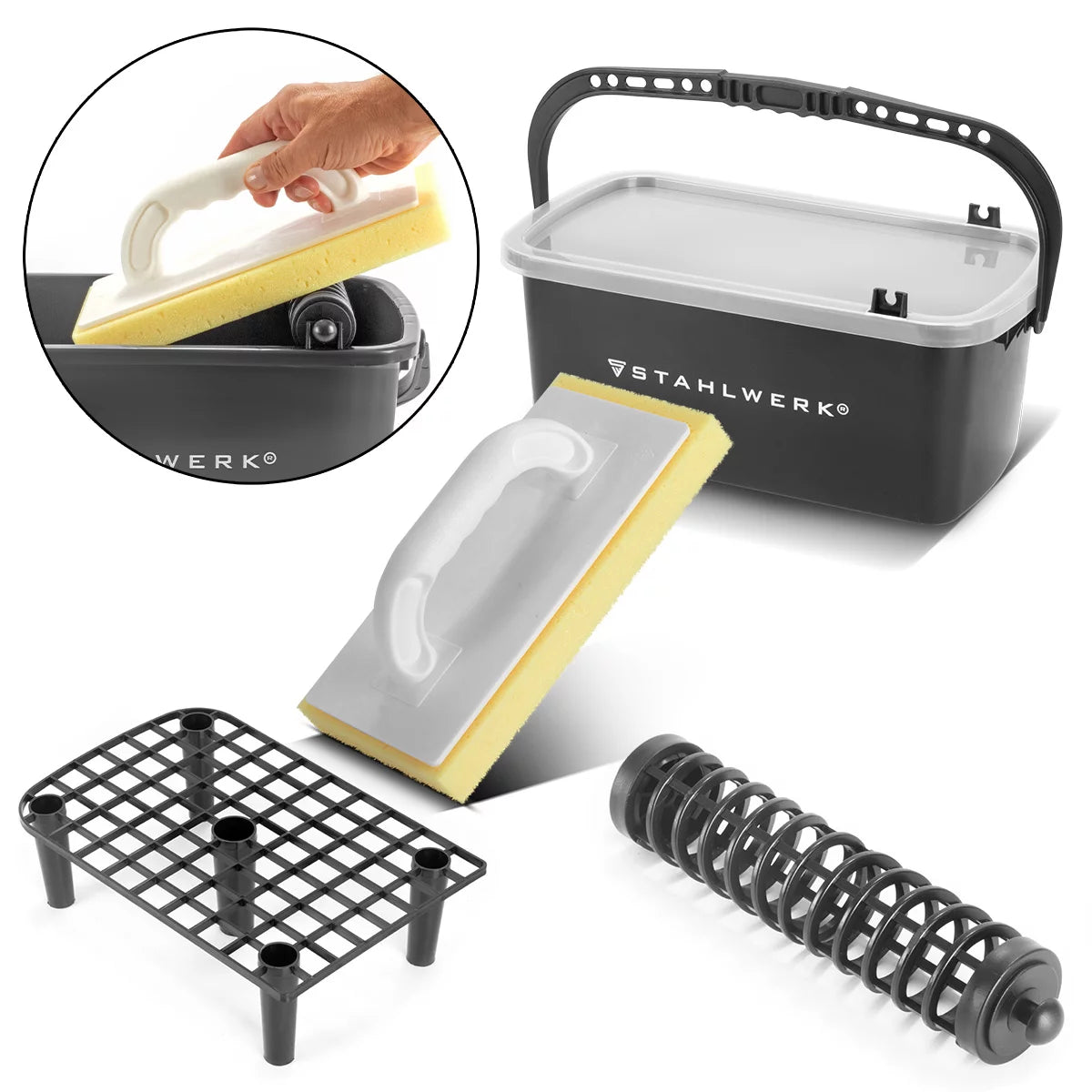 Steelworks karo washet | 4 parçalı TILER Yıkama Seti | 12 litre kova ile profesyonel karo yıkama seti | Karo yıkama tahtası | Şerit Kurulu | Karo Temizlik | Mükemmel Fayans