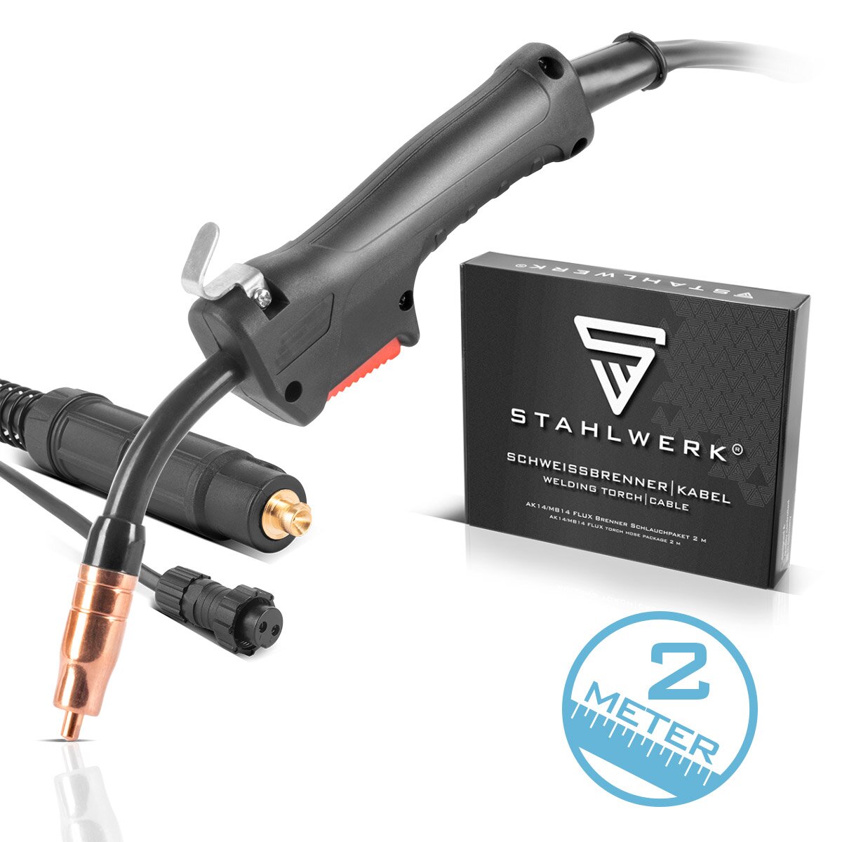 Stahlwerk AK14 | MB14 Flux weld burner | Burner up to 160 A including a 2 m hose package, professional welding accessories for flux welding devices with 9 mm thorn connection