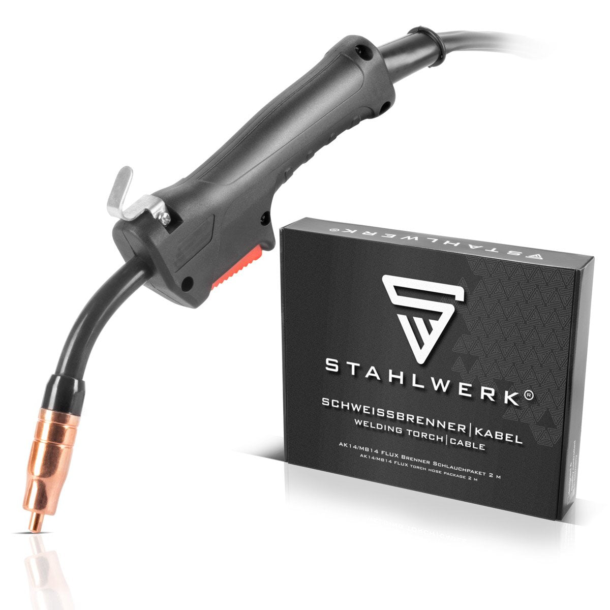 Stahlwerk AK14 | MB14 Flux weld burner | Burner up to 160 A including a 2 m hose package, professional welding accessories for flux welding devices with 9 mm thorn connection