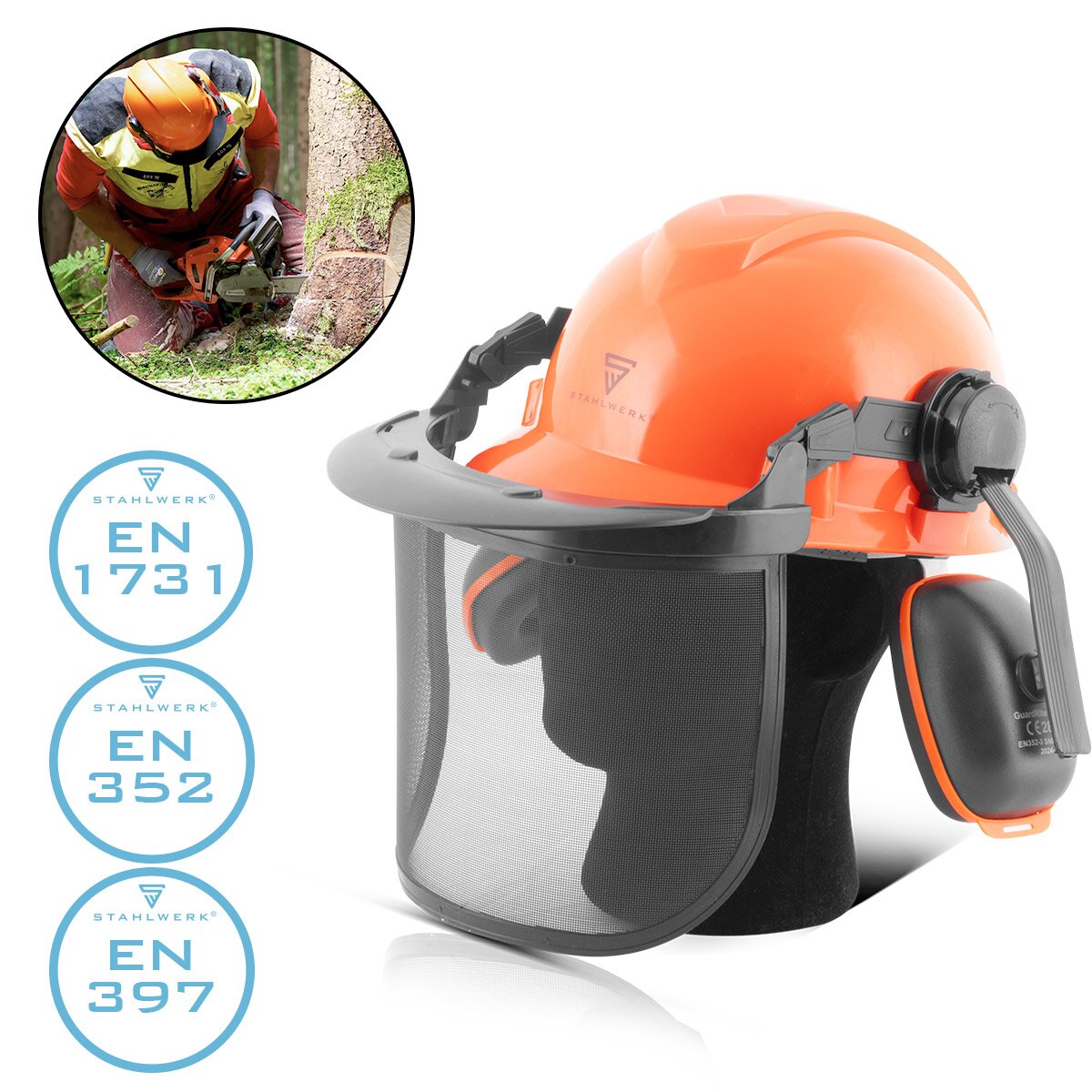 STAHLWERK FH-100 ST Forsthelm mit Visier und Gehörschutz EN397 EN352 EN1731 Schutzhelm | Sicherheitshelm | Kopfschutz | Arbeitshelm mit Gesichtsschutz | PSA für Agrar-, Forst- und Baugewerbe