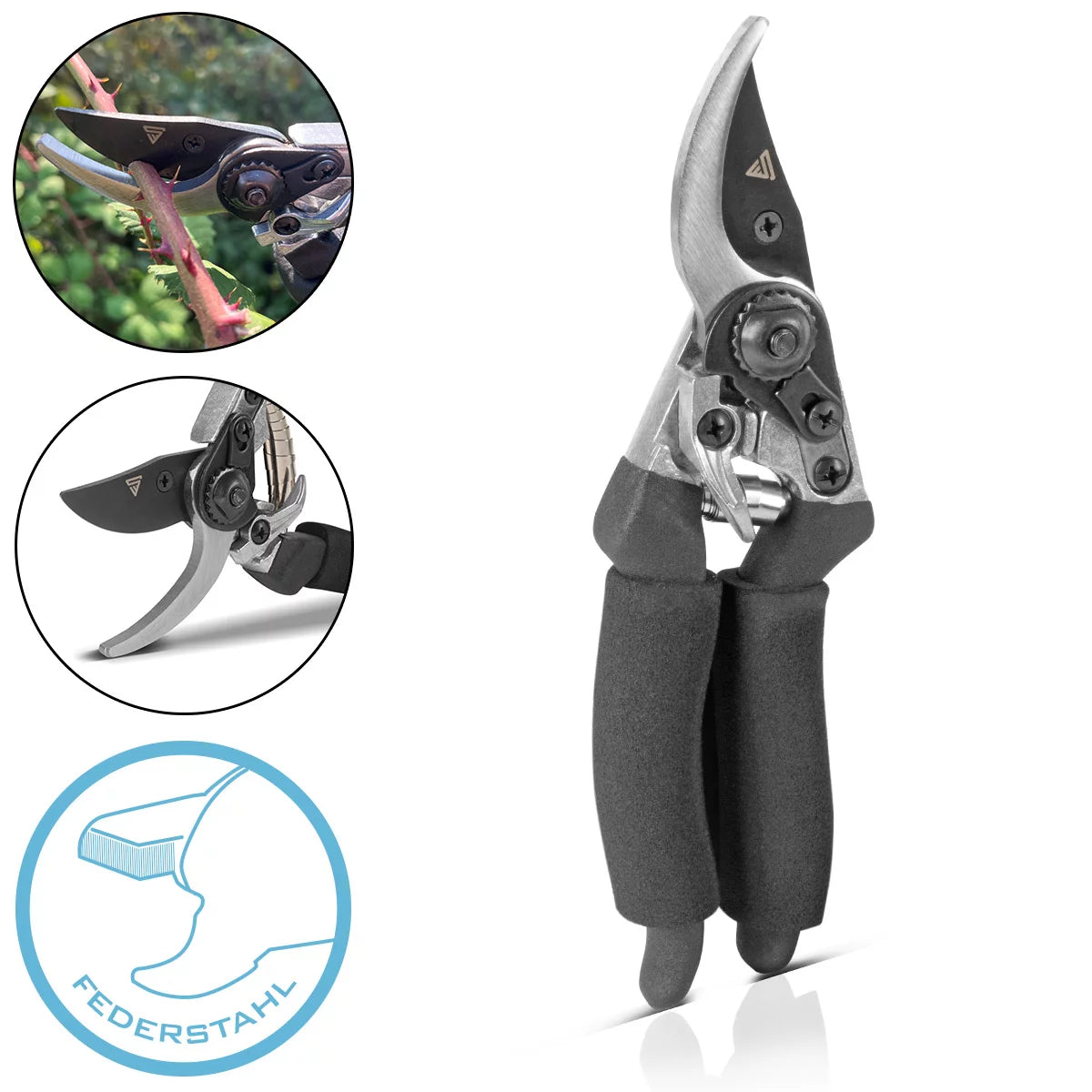 STAHLWERK Gartenschere aus Federstahl Rosenschere | Rebschere | Gärtnerschere | Bypass-Schere | Pflanzenschere | Blumenschere | Astschere