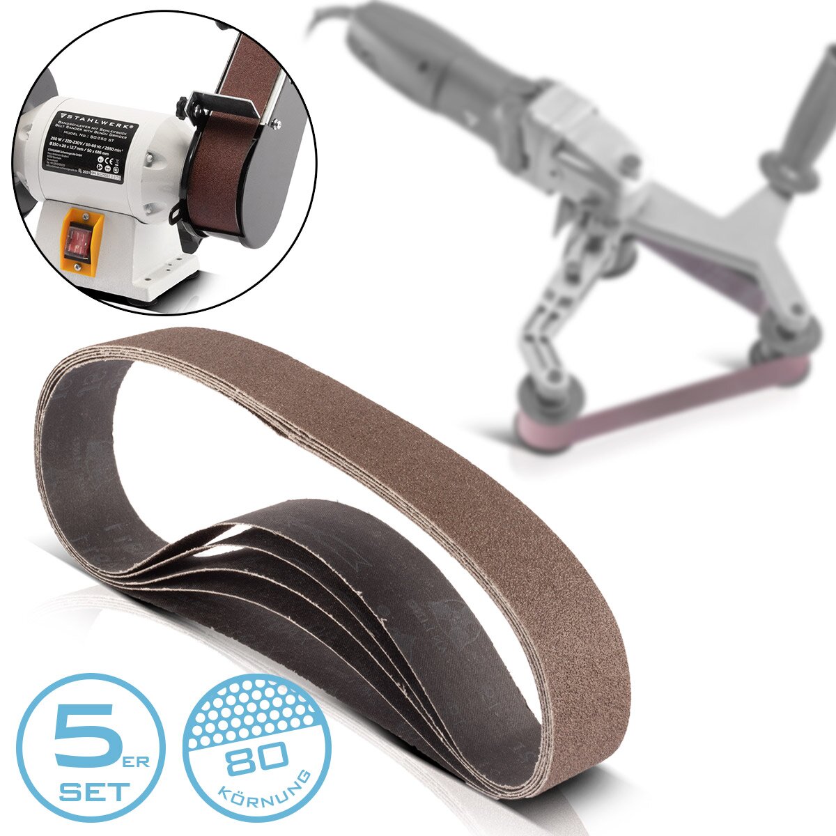 Steelwork grinding tape 5-Set with P80 grain size 40 x 760 mm universal sanding paper | Tissue grinding tape | Grinding agent for pipe tape grinder, tape grinder and grinding devices