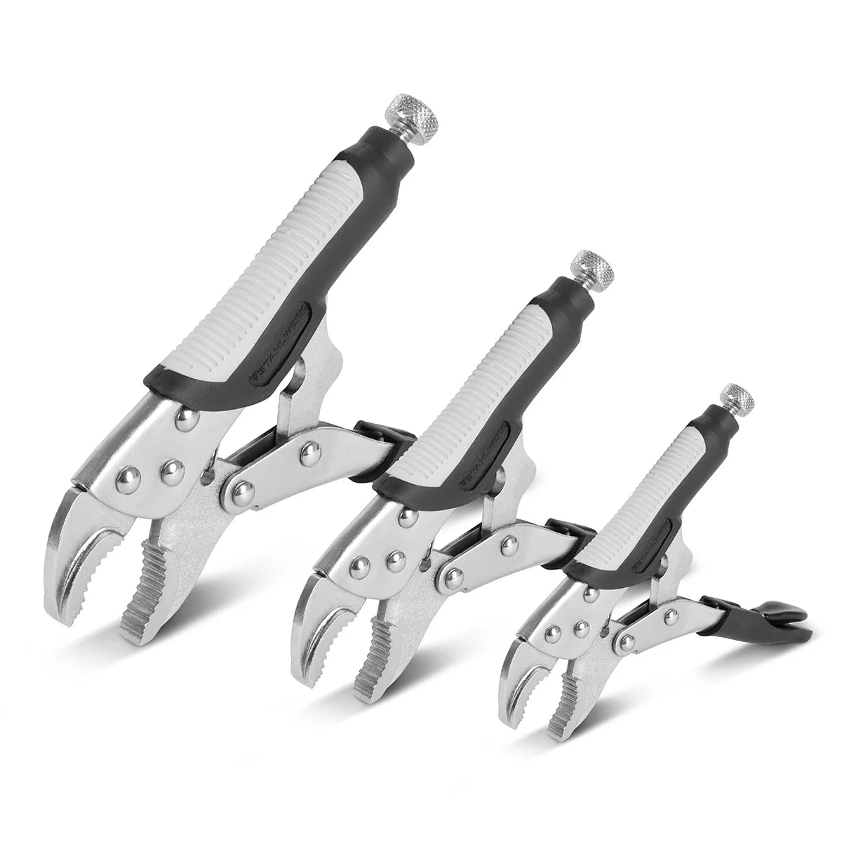 Steelworks kavrama-taş seti 6 parçalı sıkıştırma alanı ayarlanabilir | Langbeck kavrama pensesi 165/241mm | Kavisli yanakları olan Gripzangen 127/178/254 mm | C-Clamp 152 mm | Ergonomik TPR tutamakları | Rulo Çantası Dahil