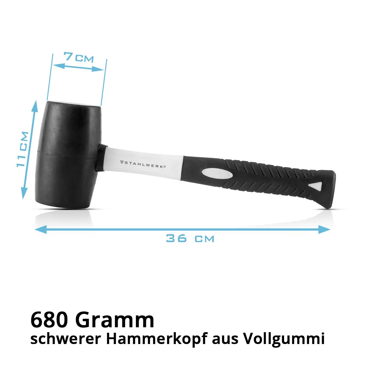 Steelwork rubber hammer with 680 g of full rubber hammer head | High quality assembly hammer with non-slip fiberglass handle | Robust Schonhammer for assembly and disassembly work