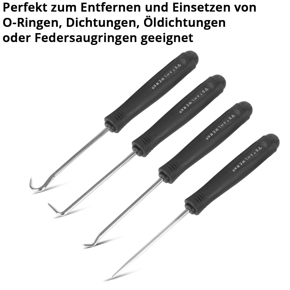 STAHLWERK Haken-Werkzeug-Set 8-teilig | Haken-Satz | Nadelhaken | Dichtungshaken | Pick-Set | Präzisionshaken | O-Ring-Werkzeug zum Entfernen und Einsetzen von Dichtungsringen