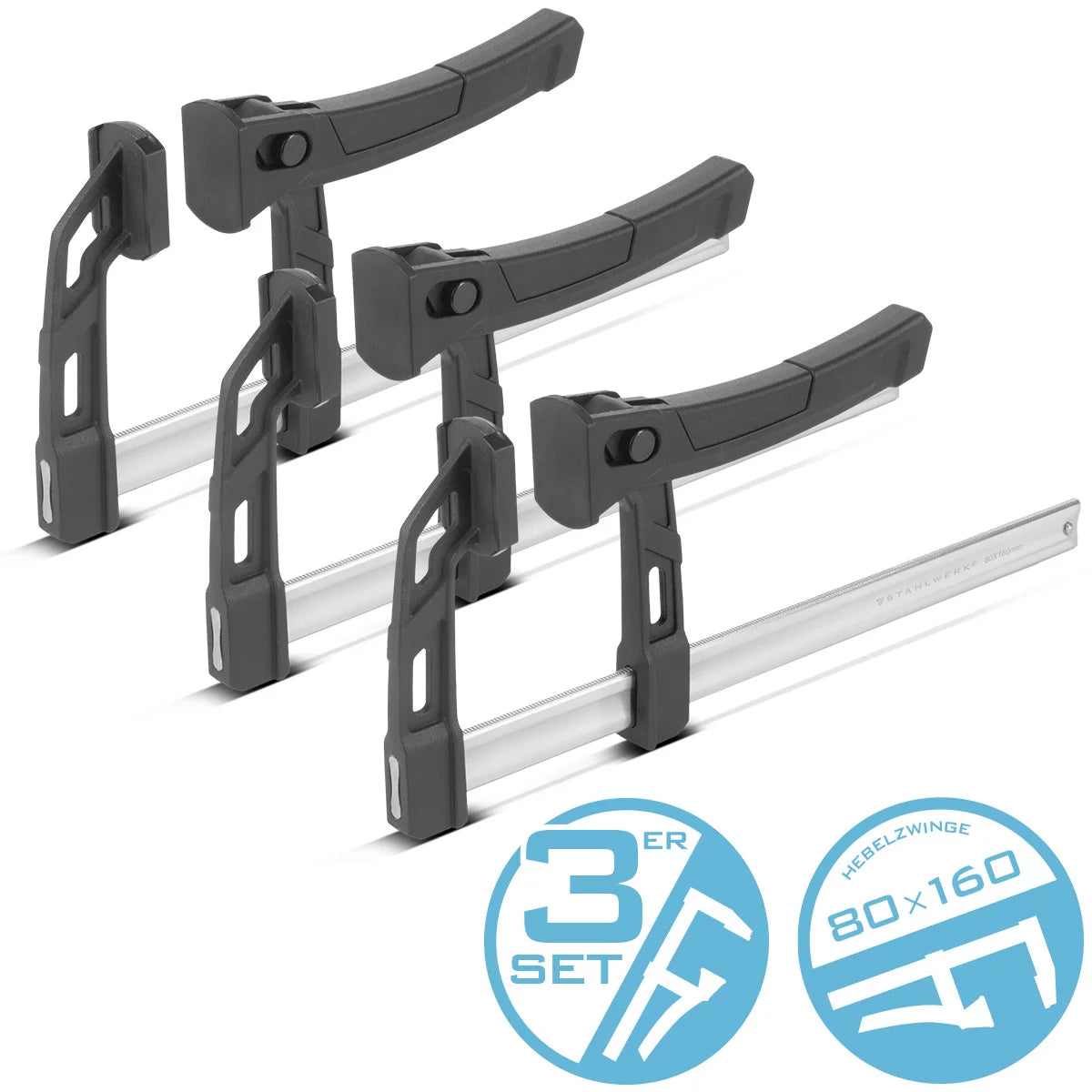 SCAEDATURA 3 X FORMAZIONE LEVER 80X160 MM | potente morsetto di serraggio con 100 kg di potenza di pressione |