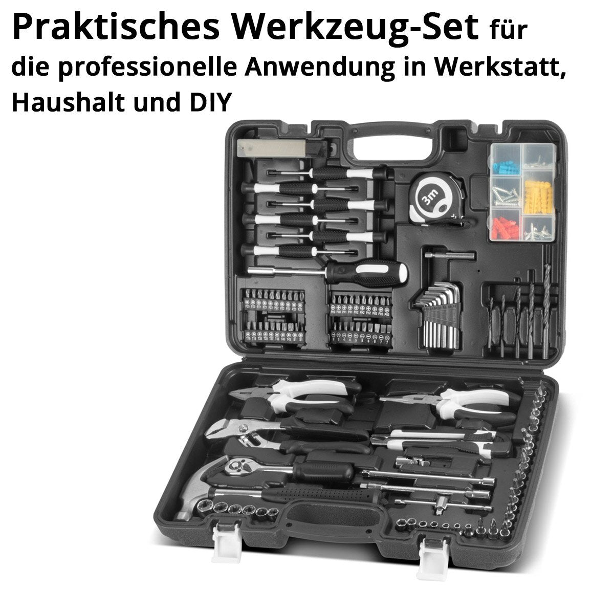 STAHLWERK Heimwerker Set HTS-109 ST Werkzeugkoffer | Tool Box | Werkzeugkasten mit 108-teiligem Werkzeug Set aus Schraubendrehern, Steckschlüsseln, Zangen, Hammer, Maßband, Bit-Set und Zubehör