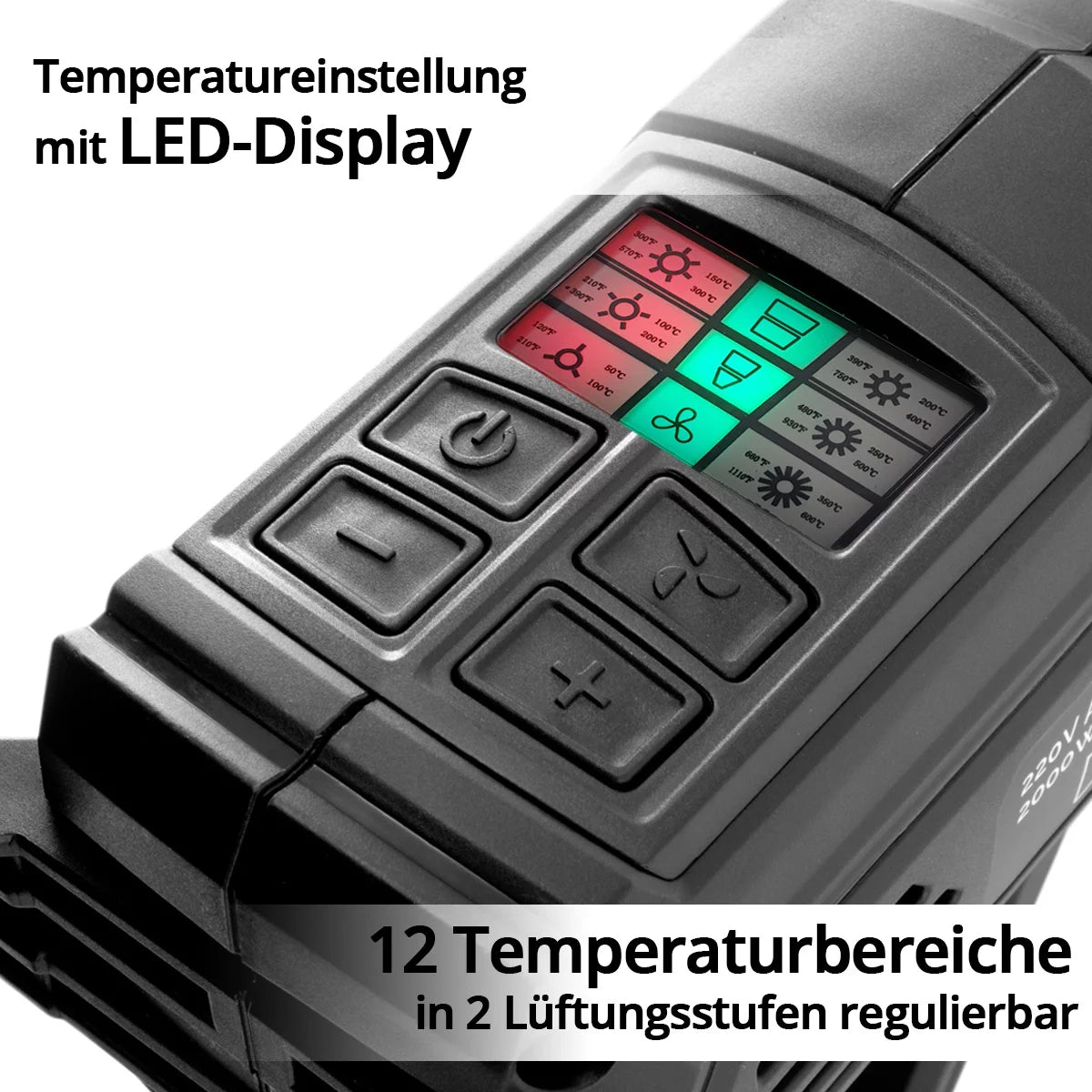 STAHLWERK HP-2000 PRO 2.000 Watt starke Heissluftpistole und Heissluftfön bis 600 Grad mit LED-Display und Digitalsteuerung | Heissluftgebläse zum Schweissen, Löten, Schrumpfen