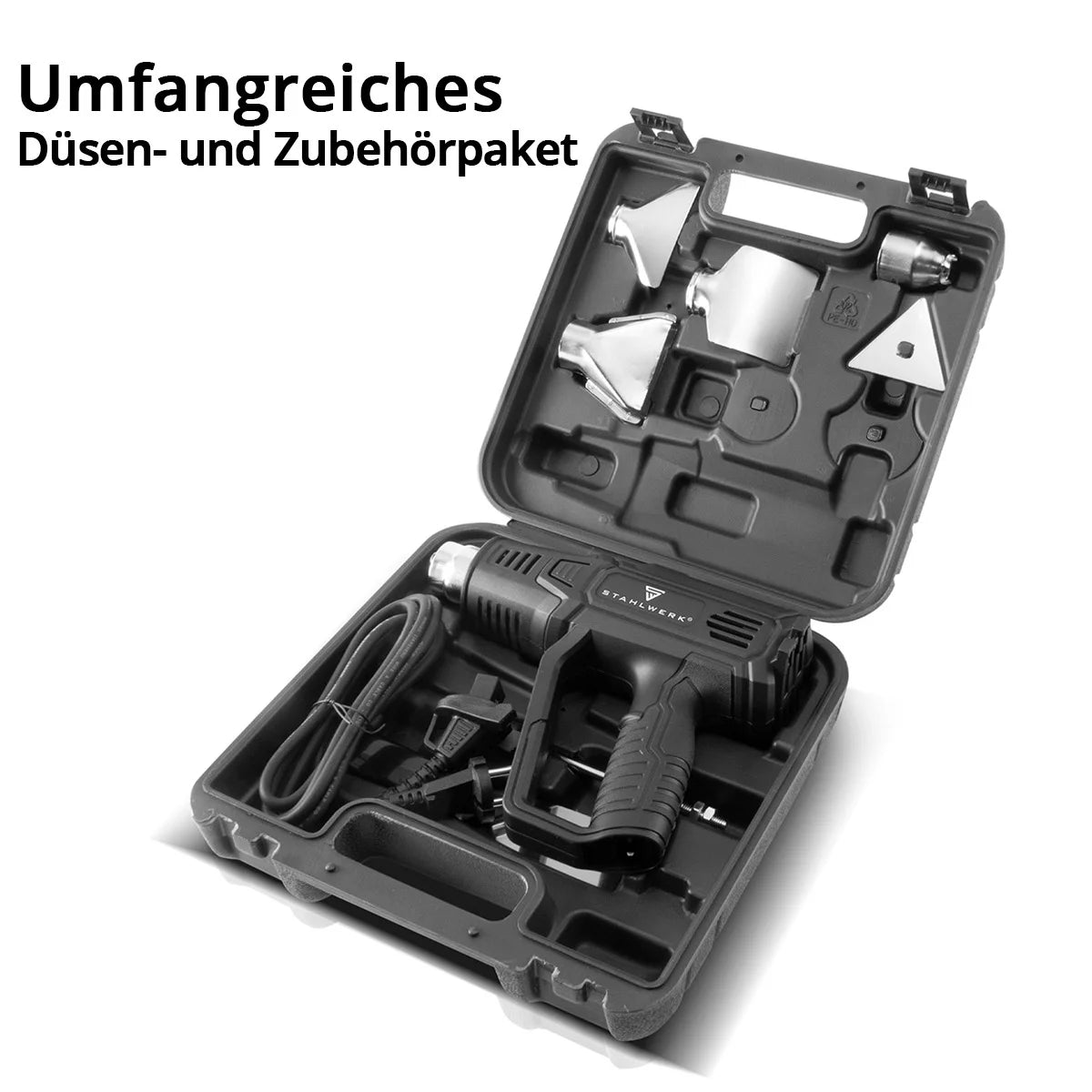 STAHLWERK HP-2000 PRO 2.000 Watt starke Heissluftpistole und Heissluftfön bis 600 Grad mit LED-Display und Digitalsteuerung | Heissluftgebläse zum Schweissen, Löten, Schrumpfen