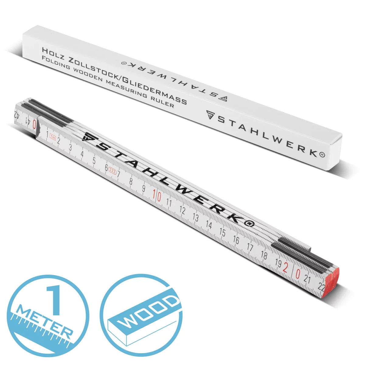 Stahlwerk Zollstock 1 metro di posizione in legno precisa | Mäntstab | Scala | Tale Tape | Misura del metro con cifre metriche facili da