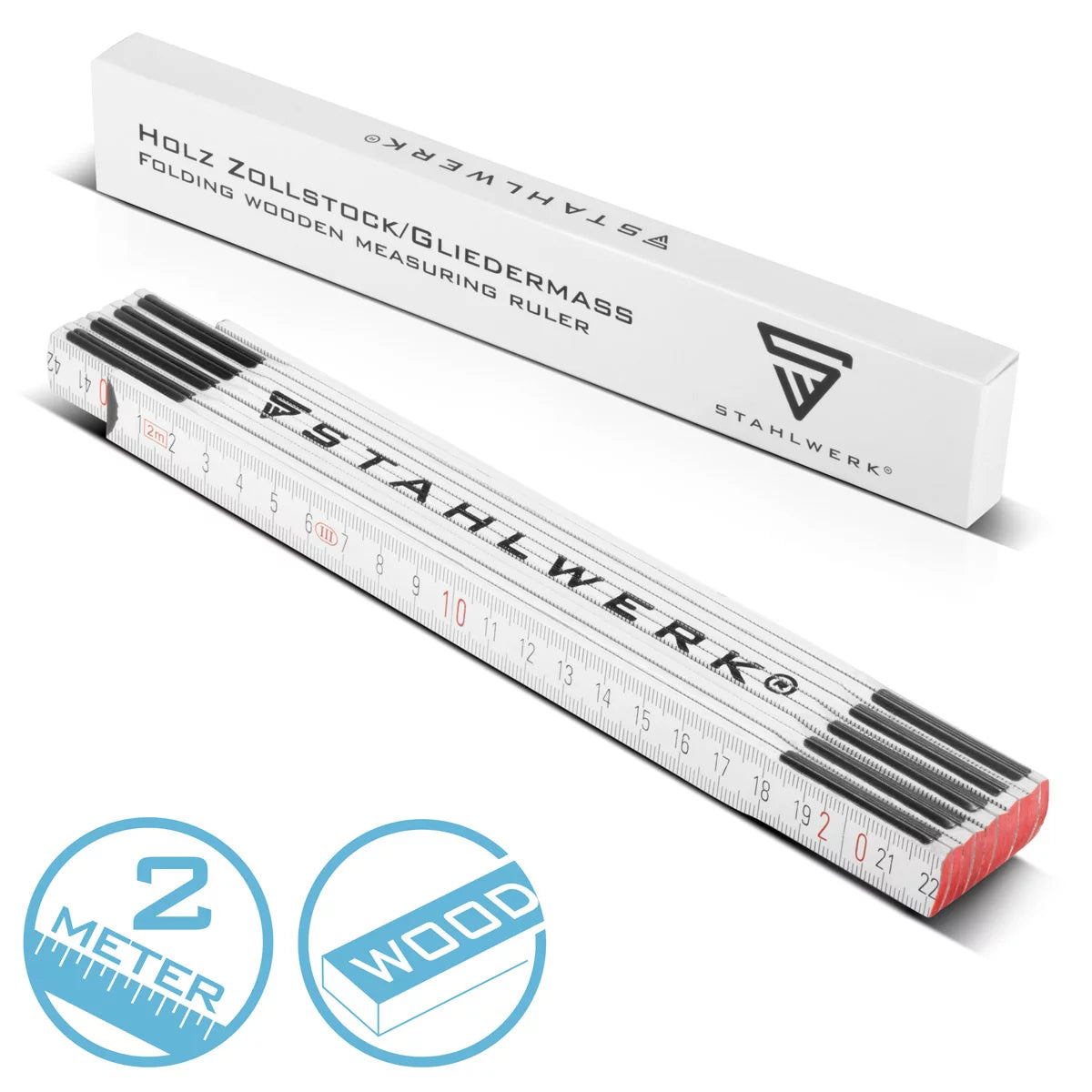 Stahlwerk Zollstock 2 metri di precisa struttura in legno | Mäntstab | Scala | Tale Tape | Misura del metro con cifre metriche facili da