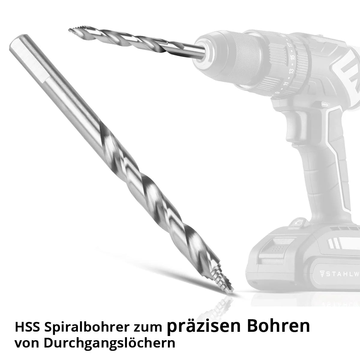 STAHLWERK HSS-Spiralbohrer mit Stufenspitze | 25er Set 1-13 mm | DIN 338 Typ N | HSS-Bohrer-Satz | Profilgeschliffenes Bohrer-Set | Spitzenwinkel 118 Grad | Hochleistungsbohrer für präzise Bohrungen