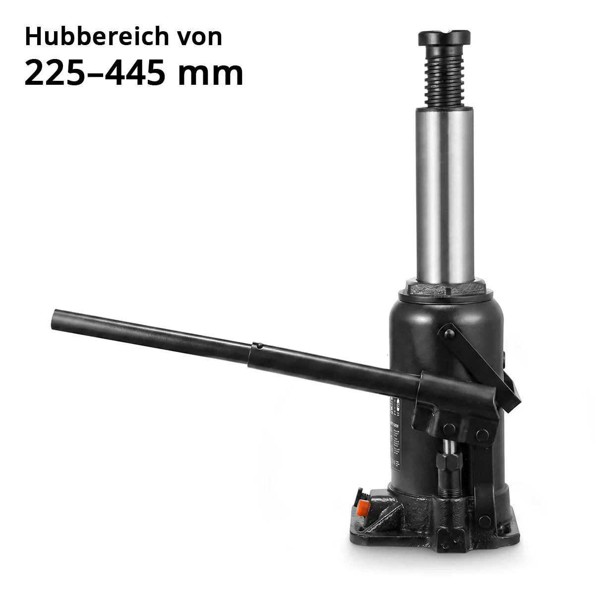 STAHLWERK Hydraulikheber GW1604 mit 16 t Tragkraft | Hubbereich 225 - 445 mm | Kompakter Stempelwagenheber | Hydraulik-Wagenheber | Stabiler Flaschenwagenheber für Maschinen, Nutzfahrzeuge und Pkw