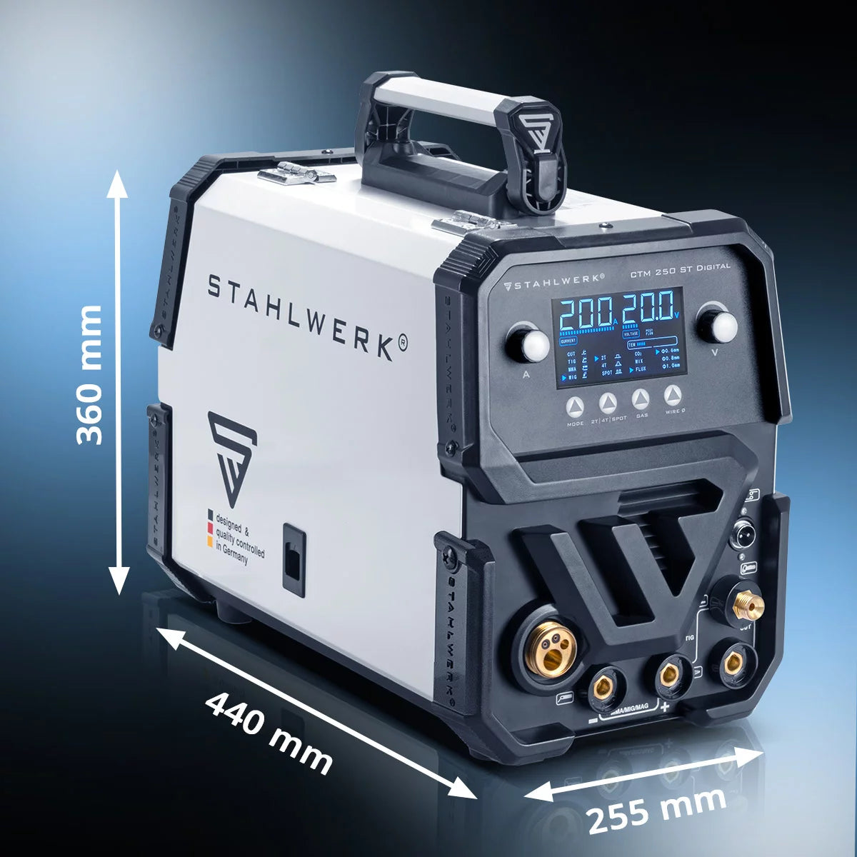 آلة لحام مركبة STAHLWERK CTM-250 ST آلة لحام غاز خامل 5 في 1 رقمية مجهزة بالكامل | عاكس بقدرة 200 أمبير، وتغذية سلكية متآزرة، وقاطع بلازما مدمج بقدرة 50 أمبير CUT | تيج