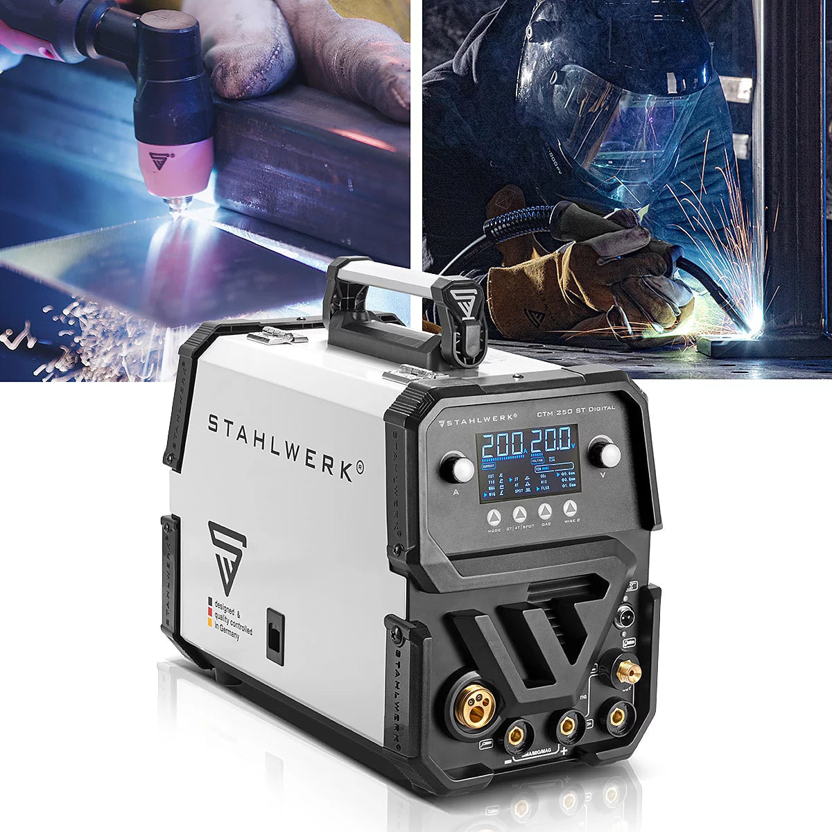 آلة لحام مركبة STAHLWERK CTM-250 ST آلة لحام غاز خامل 5 في 1 رقمية مجهزة بالكامل | عاكس بقدرة 200 أمبير، وتغذية سلكية متآزرة، وقاطع بلازما مدمج بقدرة 50 أمبير CUT | تيج