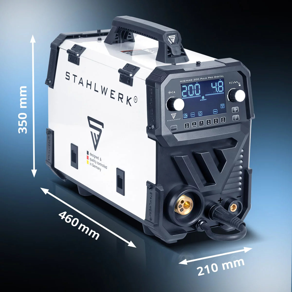Stahlwerk MIG MAG 200 Spot Puls Pro Digital Full Equipment Protection gas welding device | IGBT Inverter with 200 A, synergic wire feed, 4-roll drive, flux, lift-tig, MMA, MIG pulse for aluminum