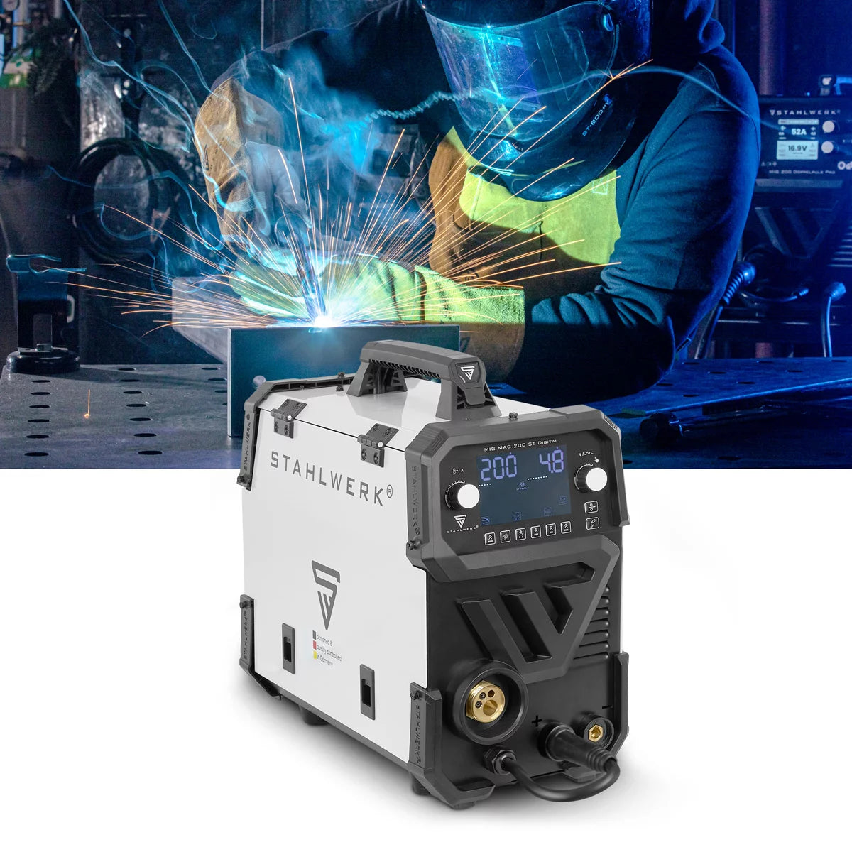 STAHLWERK welding machine MIG MAG 200 ST digital inert gas welding machine | Inverter with 200 A, spot function, synergic wire feed, FLUX and MMA | ARC function
