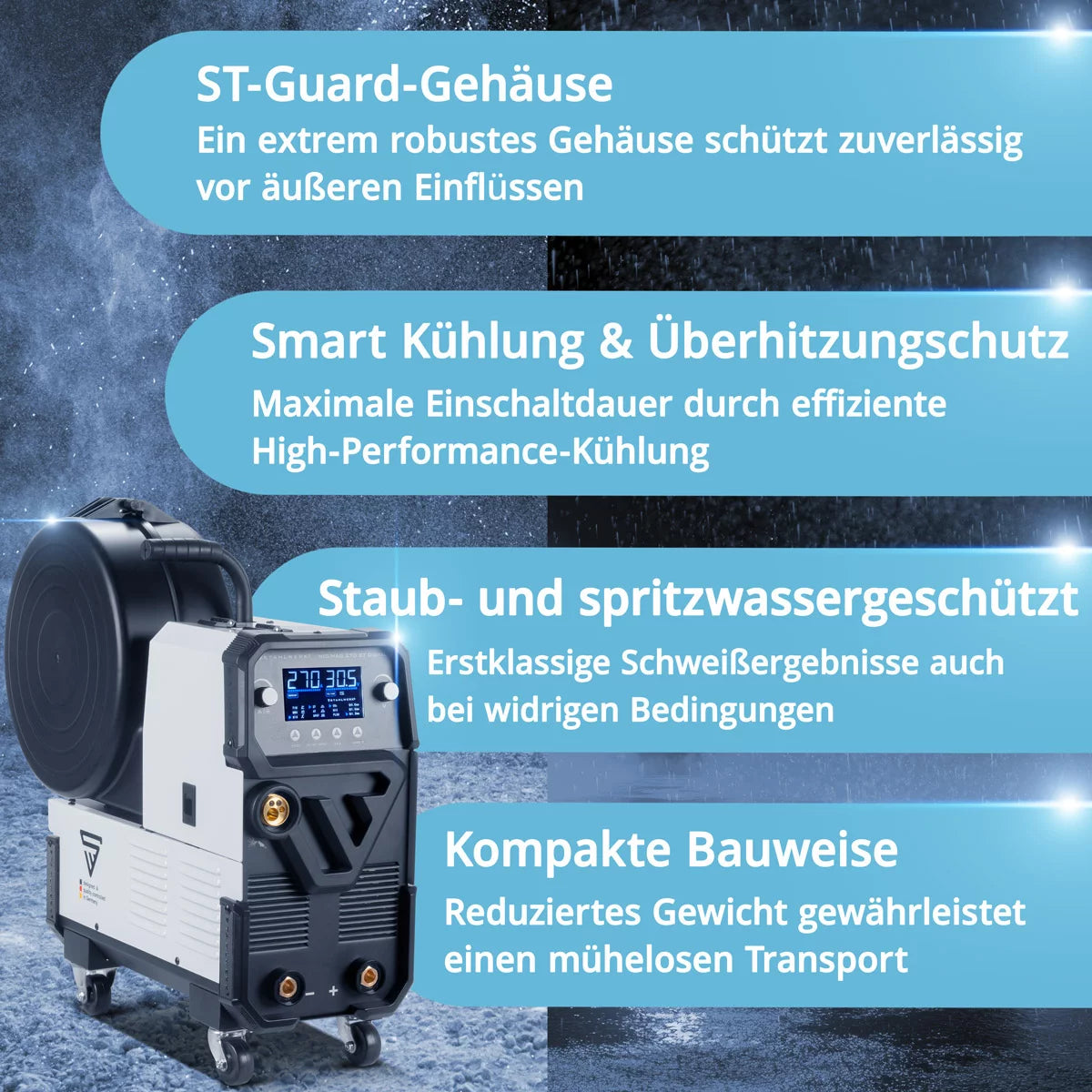 STAHLWERK Schweißgerät MIG MAG 270 Digital Vollausstattung IGBT 4-in-1 Schutzgas-Schweißgerät | Inverter mit 270 A, Spot-Funktion, synergischem Drahtvorschub, 4-Rollen-Antrieb, FLUX, Lift TIG und MMA | ARC Funktion