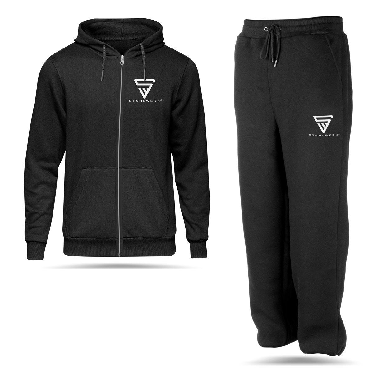 STAHLWERK Jogginganzug Schwarz Größe L Tracksuit | Jogger | Trainingsanzug | Sportanzug | Sweatanzug | Fitnessanzug mit Hoodie und Jogginghose