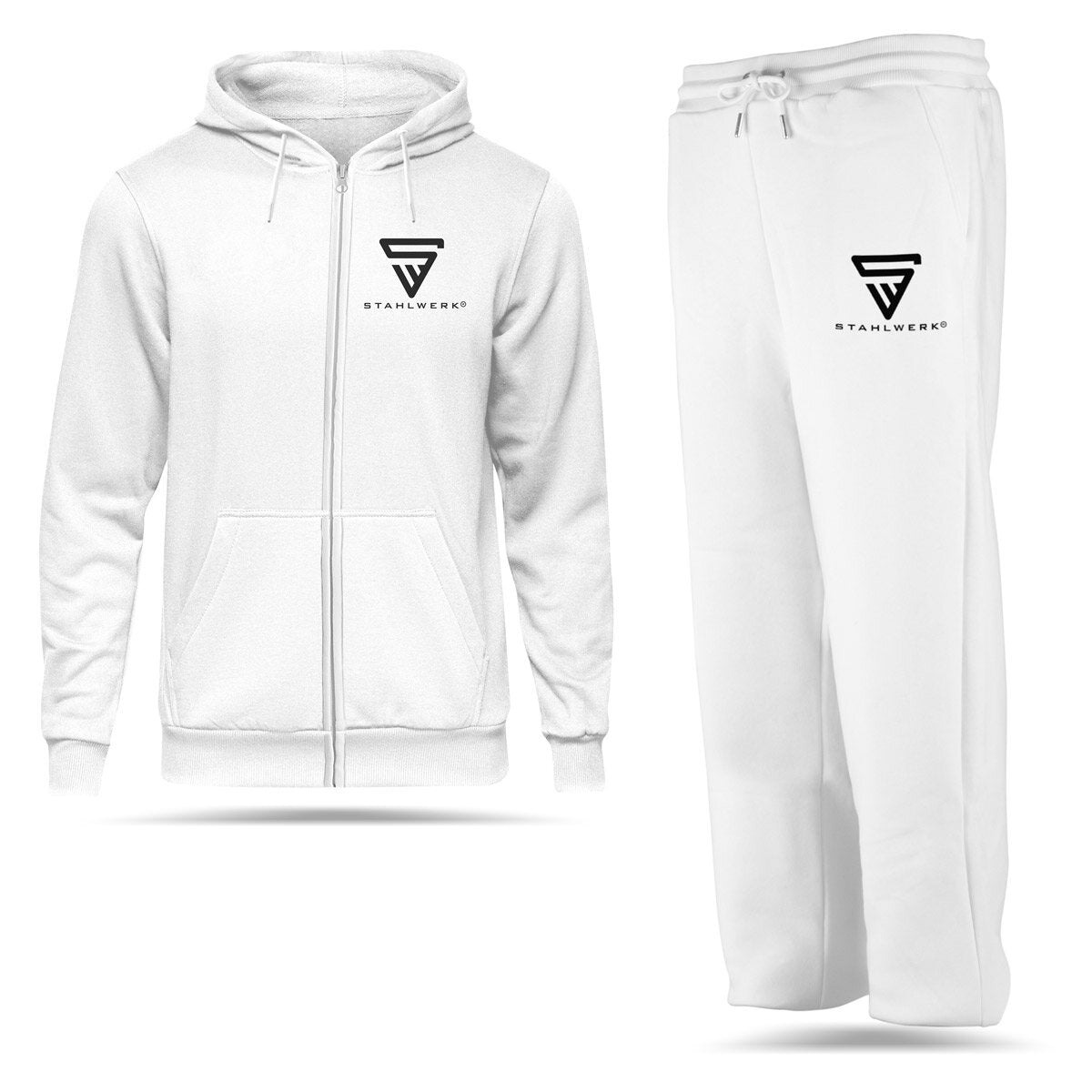 STAHLWERK Jogginganzug Weiß Größe XL Tracksuit | Jogger | Trainingsanzug | Sportanzug | Sweatanzug | Fitnessanzug mit Hoodie und Jogginghose