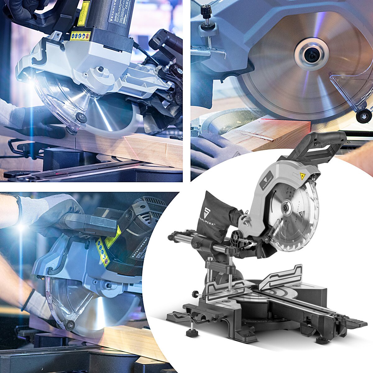 STAHLWERK Kappsäge CPM-254 ST Zugsäge | Gehrungssäge | Kreissäge mit 2.100 W Leistung, beidseitig stufenlos um 45° schwenkbar mit zuschaltbarem Laser inklusive 254 mm Präzisions-Sägeblatt
