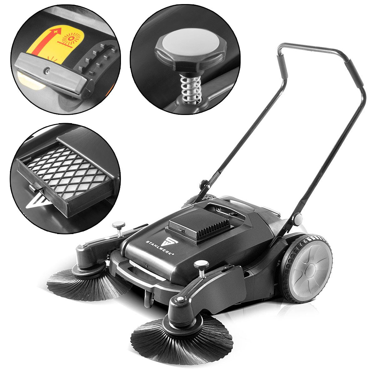 Steel mill SL-35 ST with 1000 mm bracket and 55 l of capacity, hand sweeping / floor sweeper with a double brush head