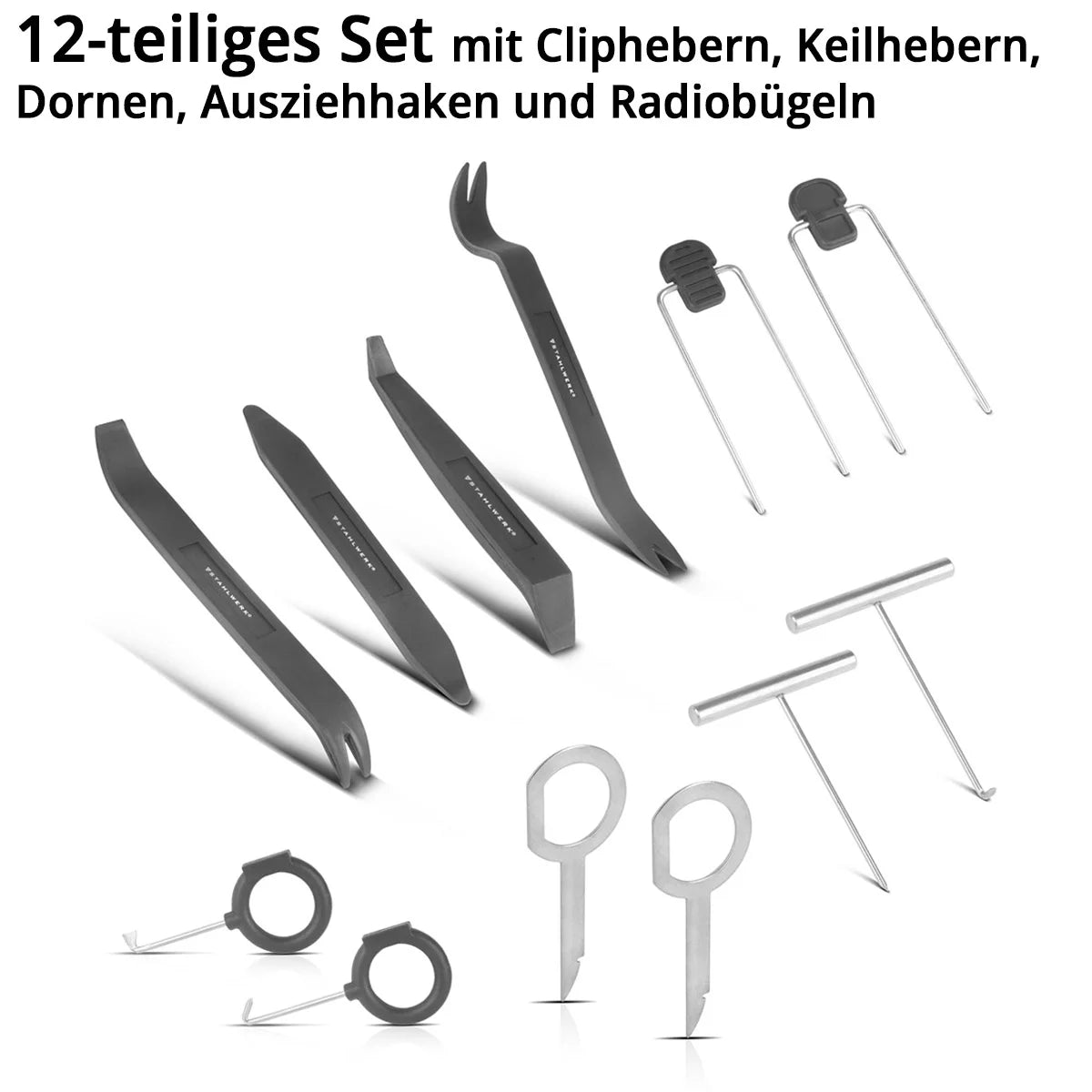 Steelworks 2 x Araç Radyo Genişletme 12 Parça | Araç radyolarının, navigasyon cihazlarının ve iç kaplamaların genişlemesi için sökme aracı seti | Genişletme Aracı | KFZ Radyo Maruziyeti | Kilidini açma aracı