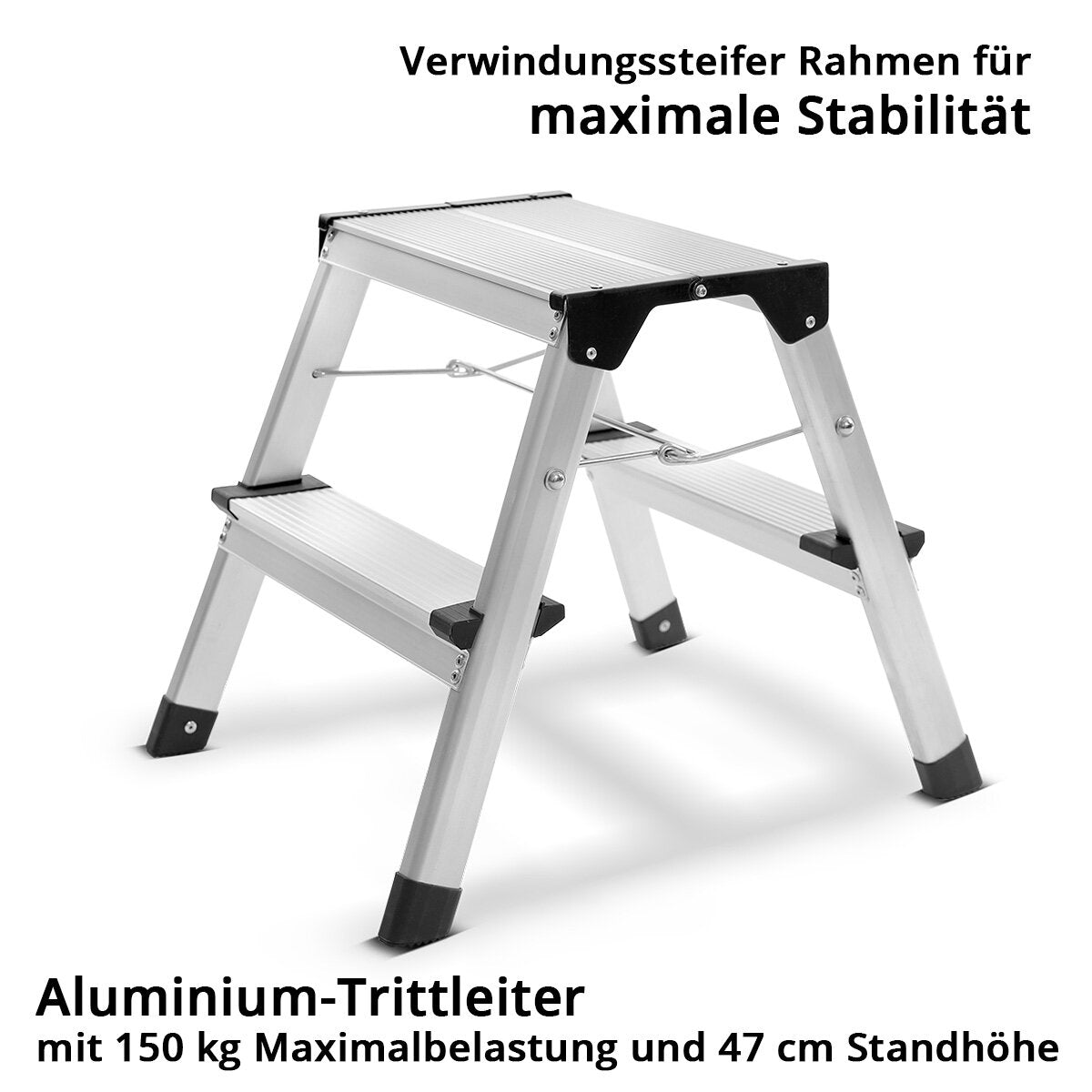 STAHLWERK Trittleiter TL-22 ST mit 150 kg Tragkraft und 2 Stufen Aluminium-Leiter | Klappleiter | Klapptritt | Mehrzweckleiter | Haushaltsleiter | Stehleiter mit rutschfesten Sprossen