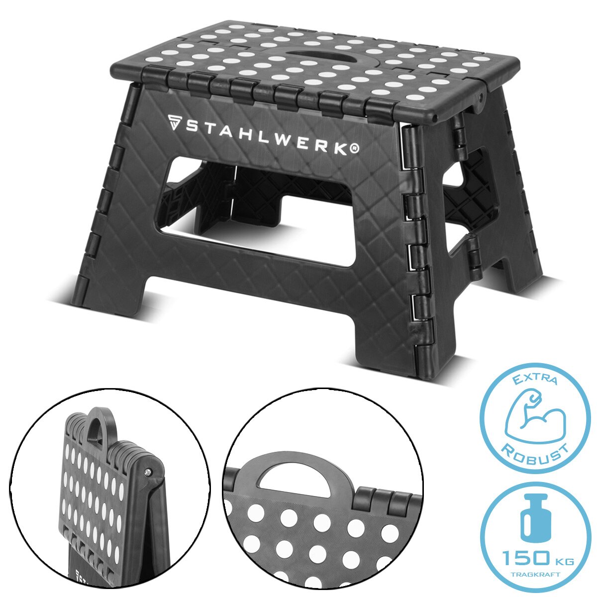 Steelworks pliage étape KT-2 ST avec une capacité de charge de 150 kg selles de pas pliable | Tabourets pliants | Schemel | Étape de tritt | Conducteur pliant | Échelle de pas avec un niveau non glissant